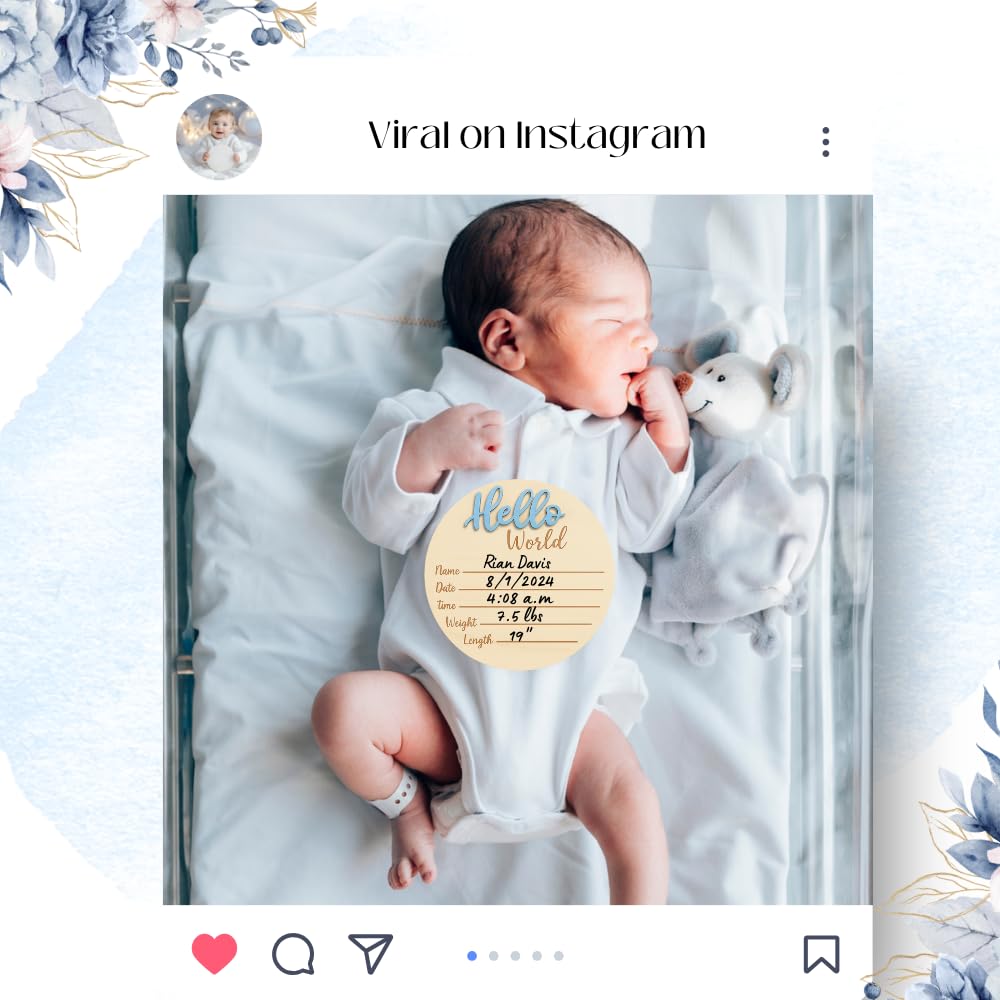 KEMINA BLANKETS baby announcement sign blue close-up wood texture detail.