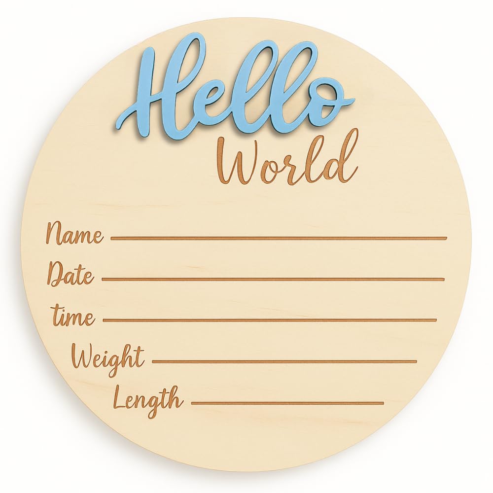 KEMINA BLANKETS baby announcement sign blue front view for newborn photos and keepsakes.