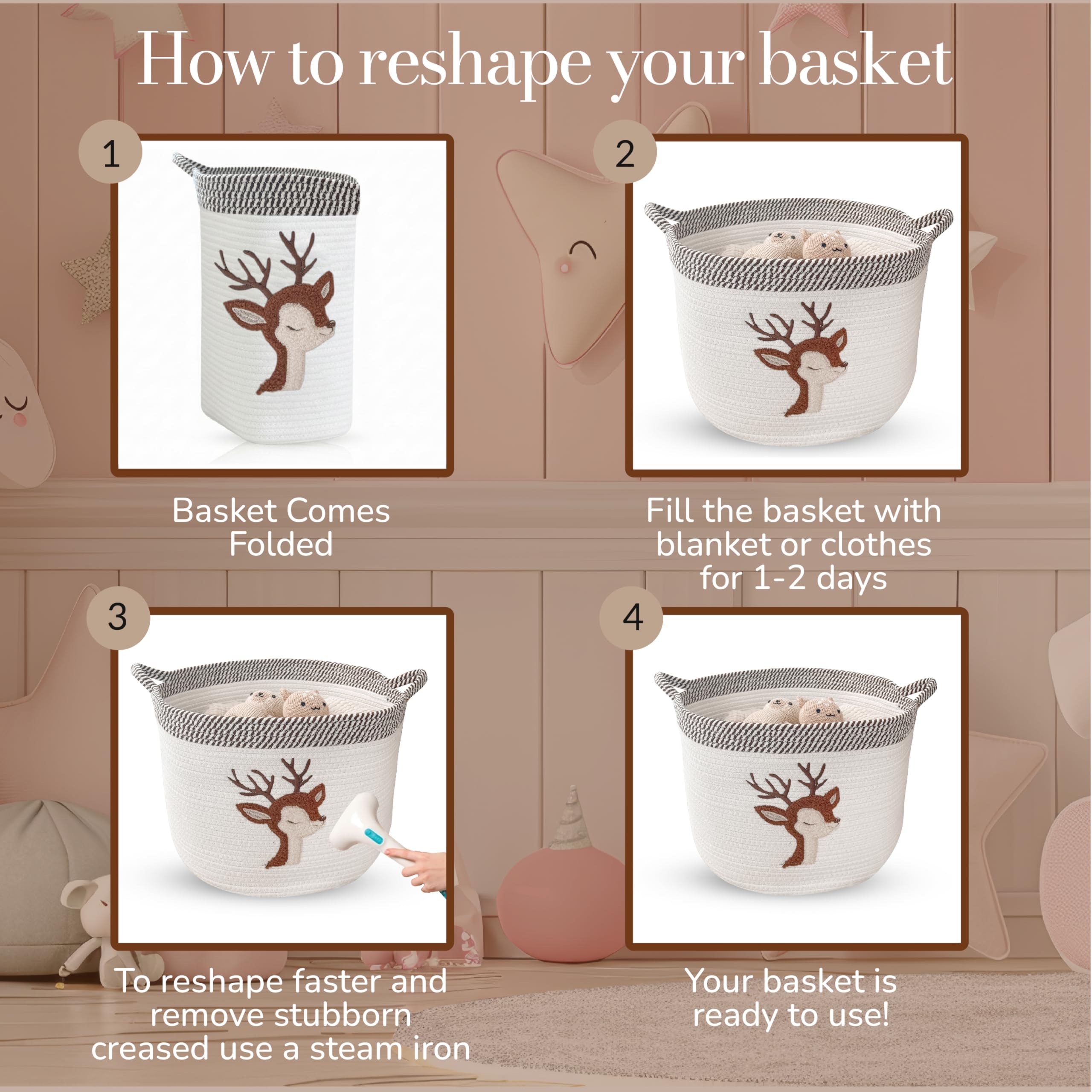 Kemina Baskets Deer Storage Bin Folded shipping; easy shape recovery