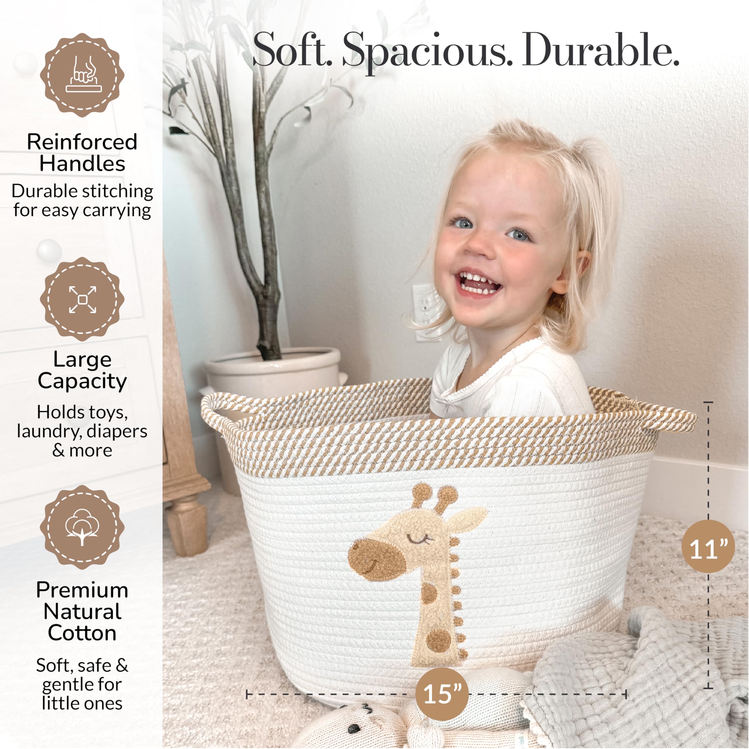 KEMINA BASKETS Giraffe storage basket open ready for toy sorting and room decluttering.
