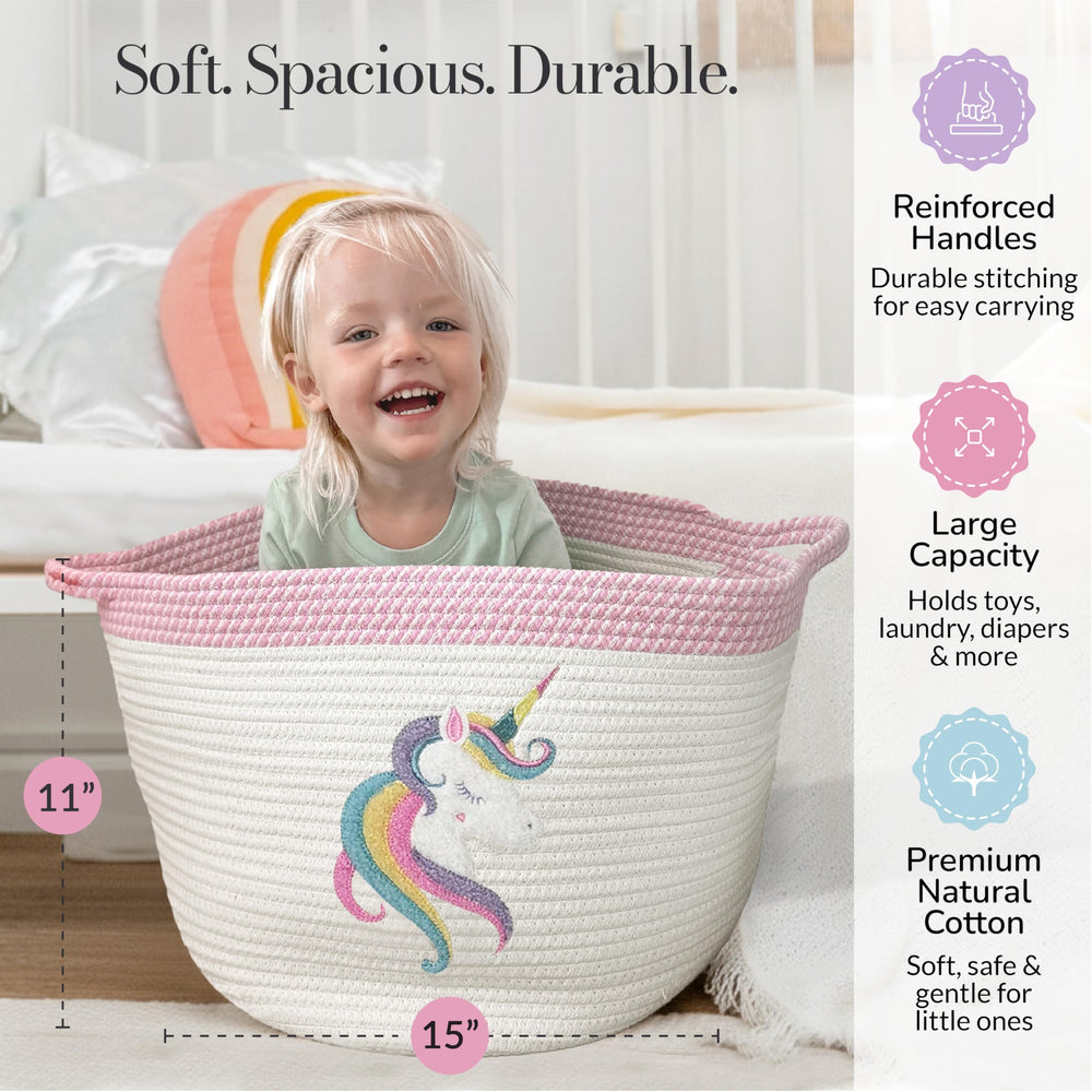 KEMINA cotton-rope-basket-soft-teddy-patch adds whimsical decor while storing plush toys.