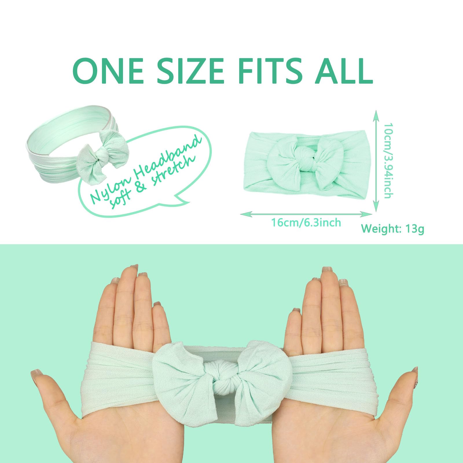 Kenjudess mint-green bow headband suitable for photoshoots and cute outfits.