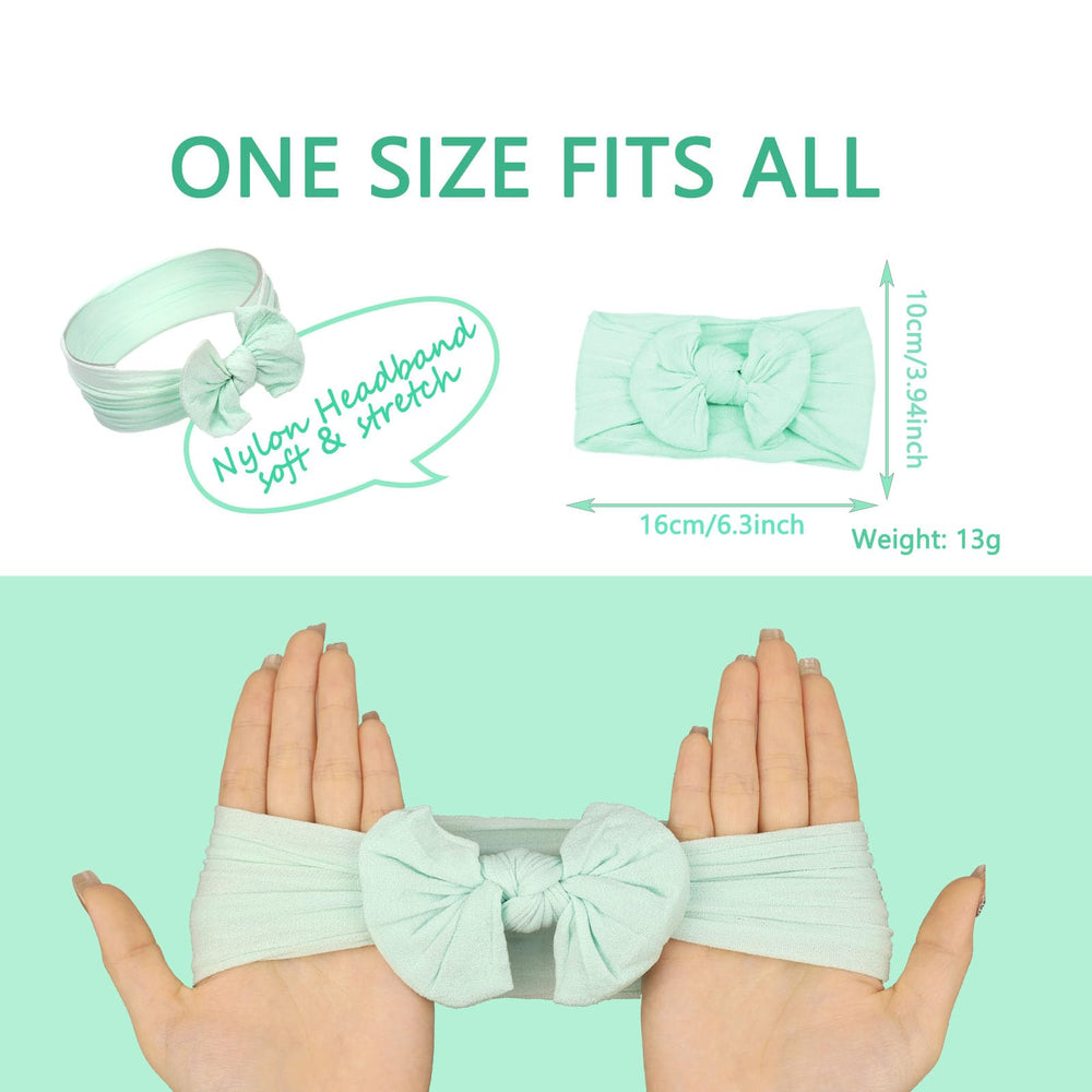 Kenjudess mint-green bow headband suitable for photoshoots and cute outfits.