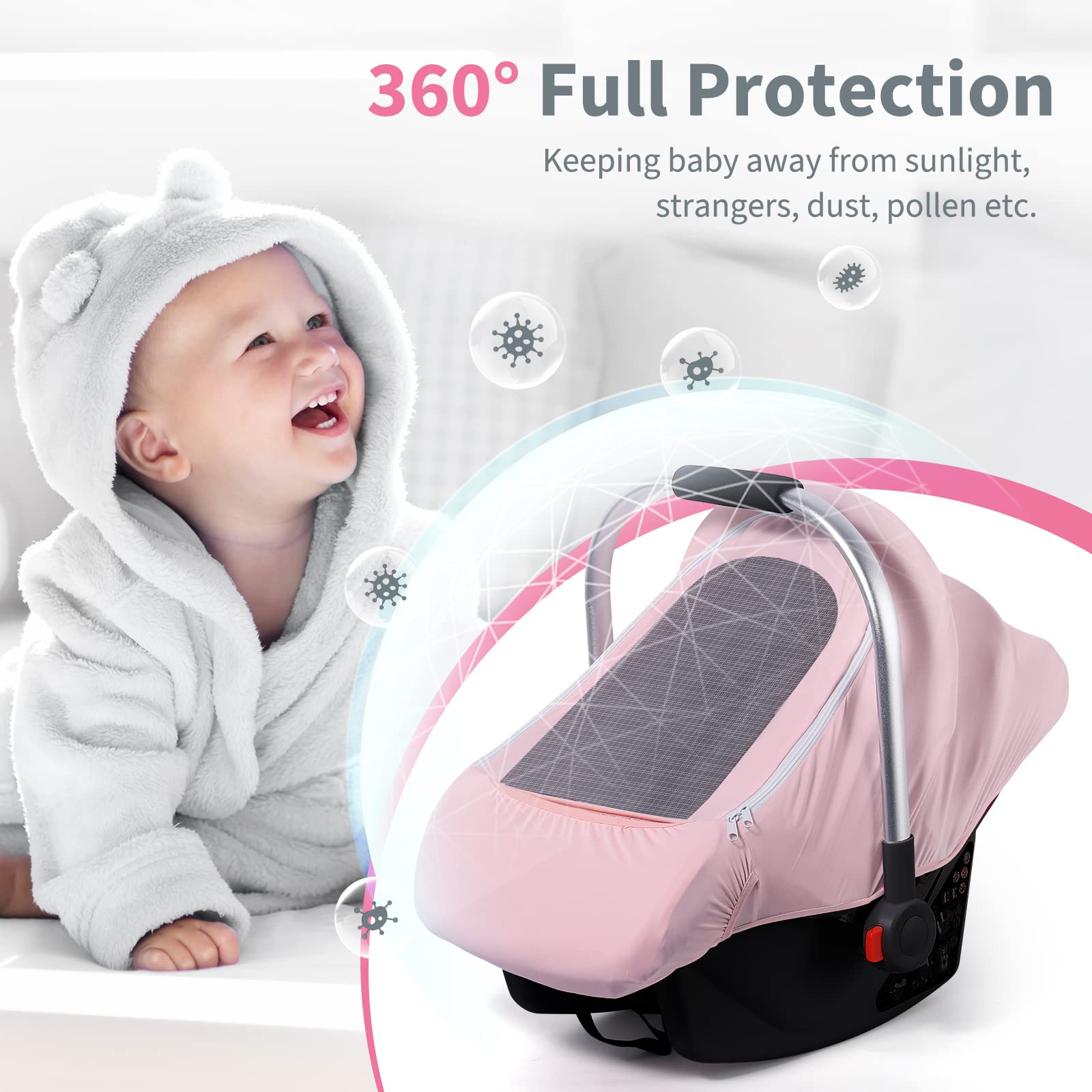 THE KENKYO car seat cover shows mesh window for better airflow during rides