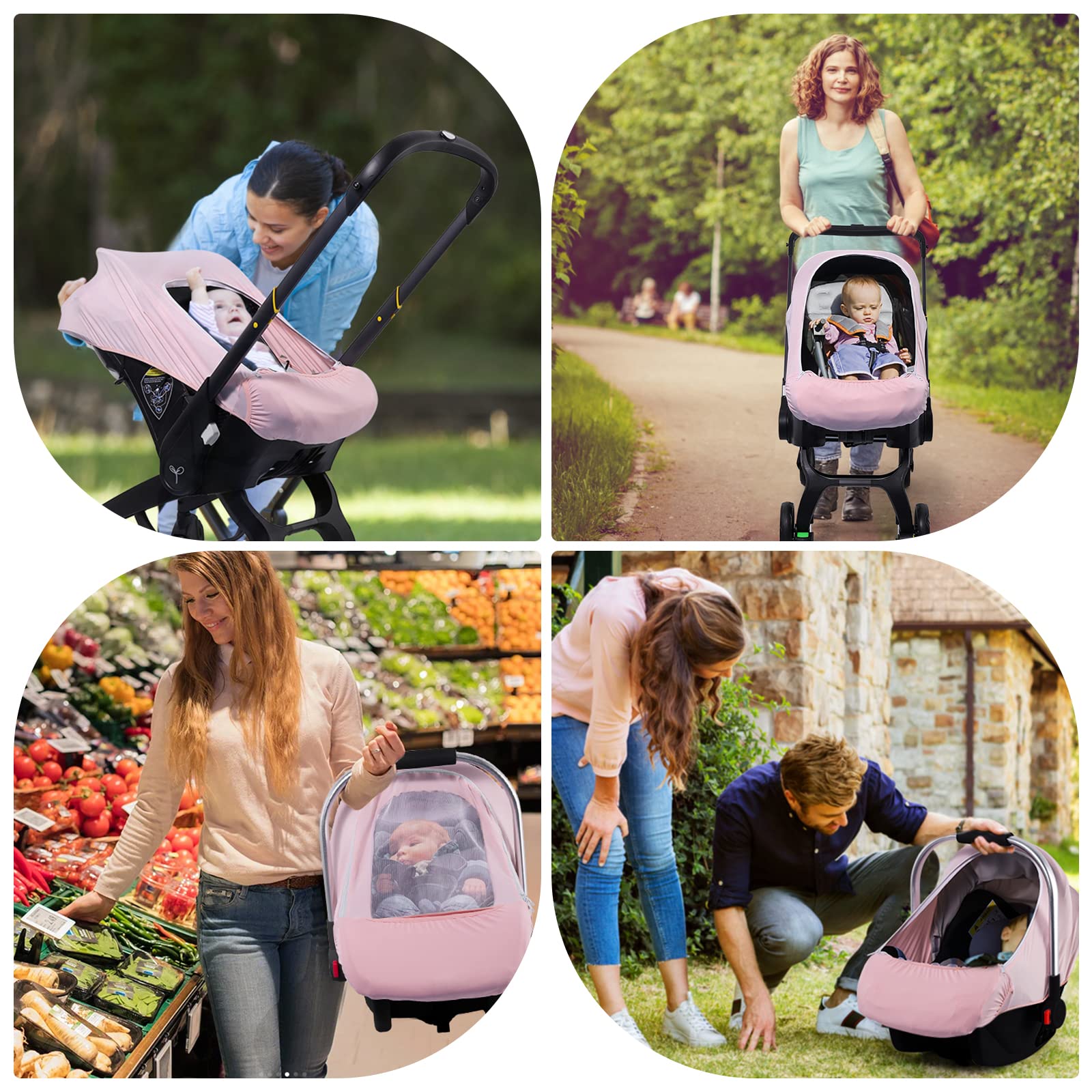 THE KENKYO stroller cover stretches to fit different seats and strollers