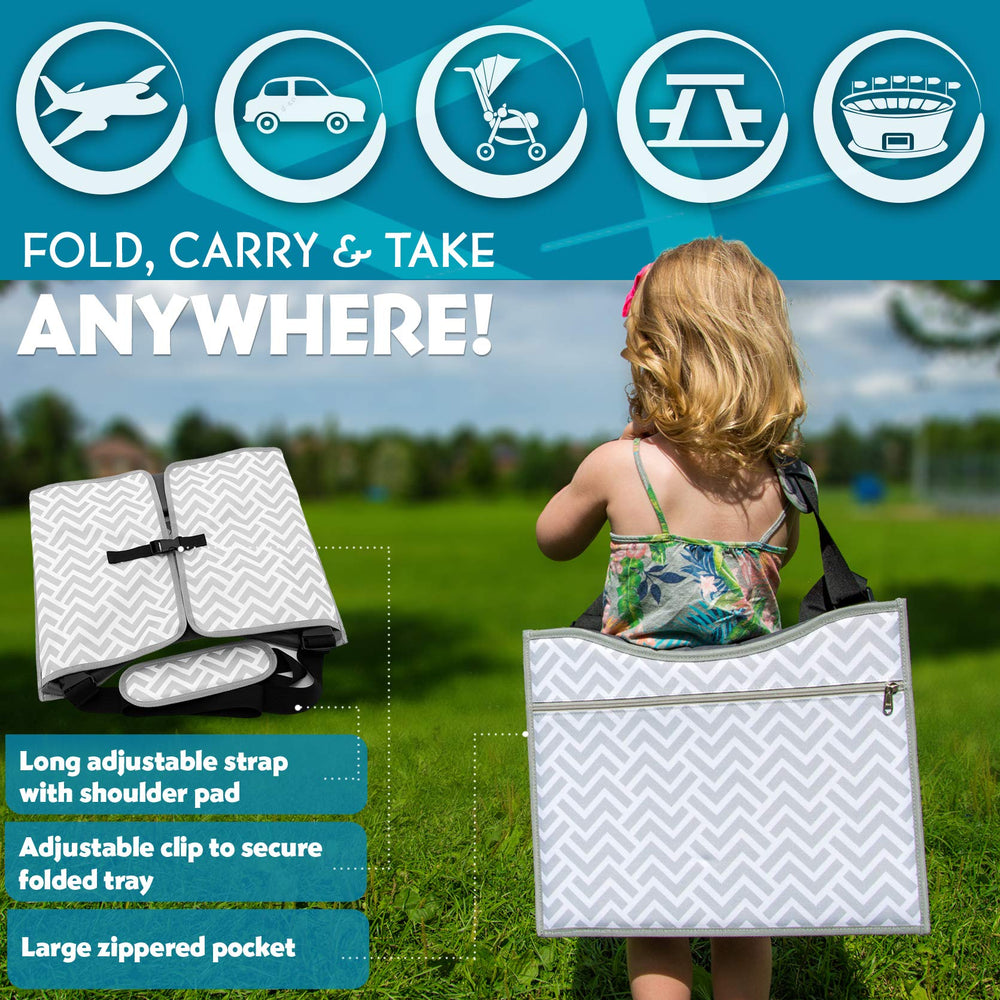 Kenley Kids Travel Tray padded carrying strap makes transport comfortable for parents.