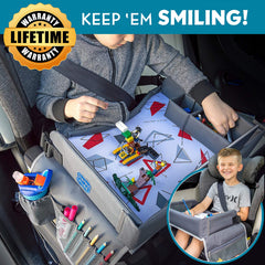 Kenley Kids Travel Tray storage compartments keep crayons and toys neatly organized during trips.