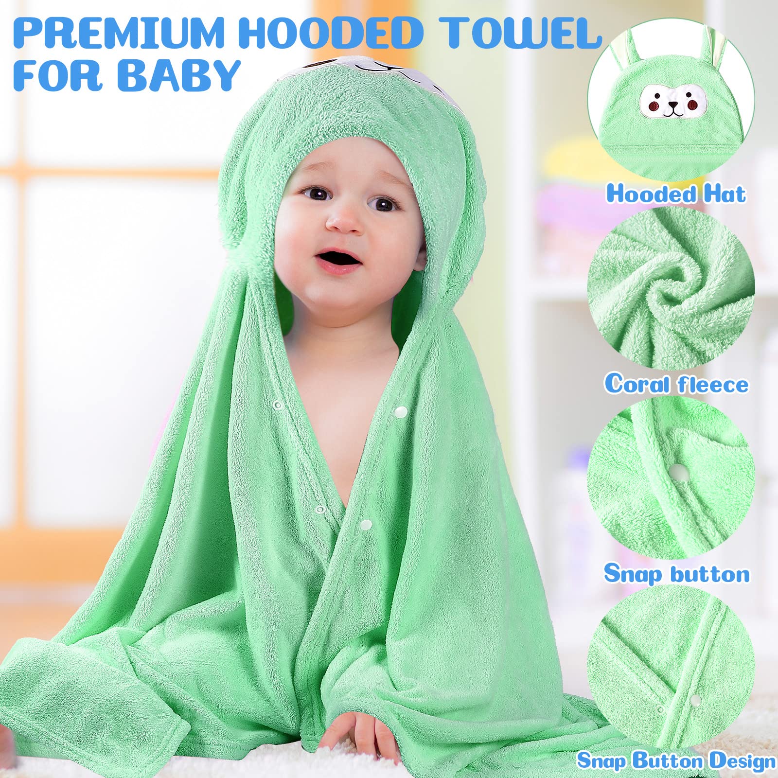 Kenning hooded towel green showcases large 70x140cm size for toddlers