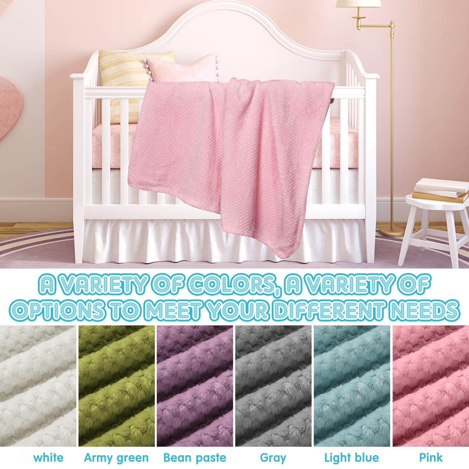 Kenning baby blanket color collection: six vivid shades for matching outfits or decor.