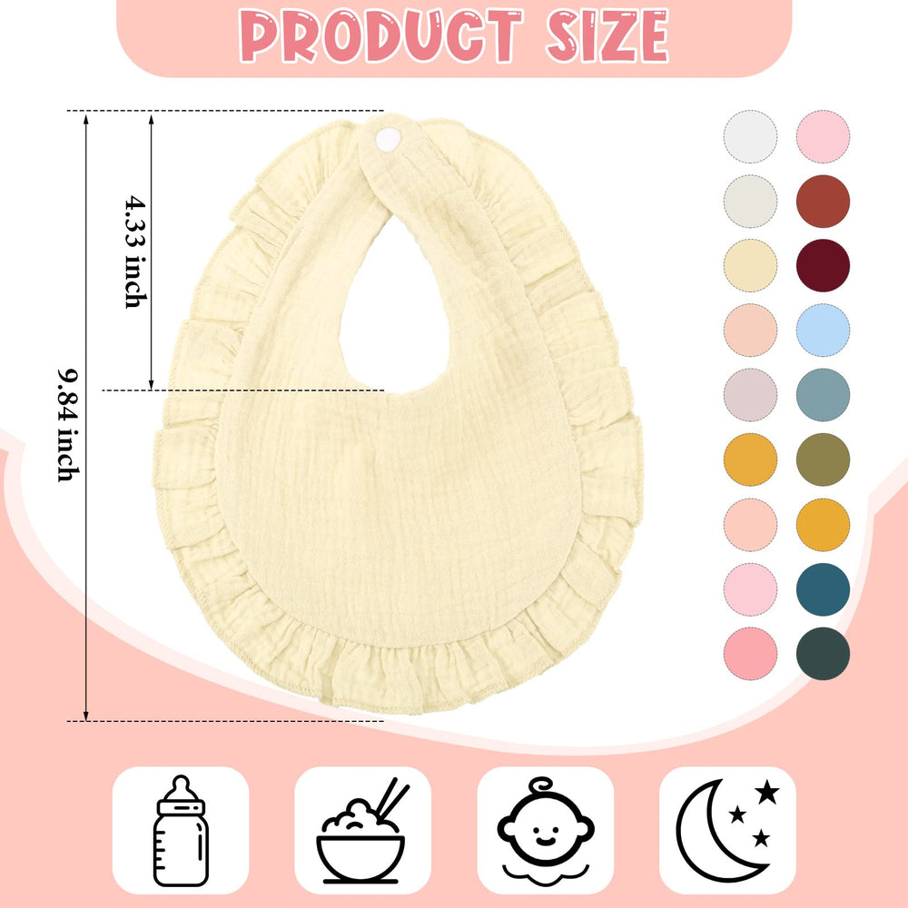 Kenning muslin baby bib closeup shows soft fabric and ruffle detail for gentle skin care