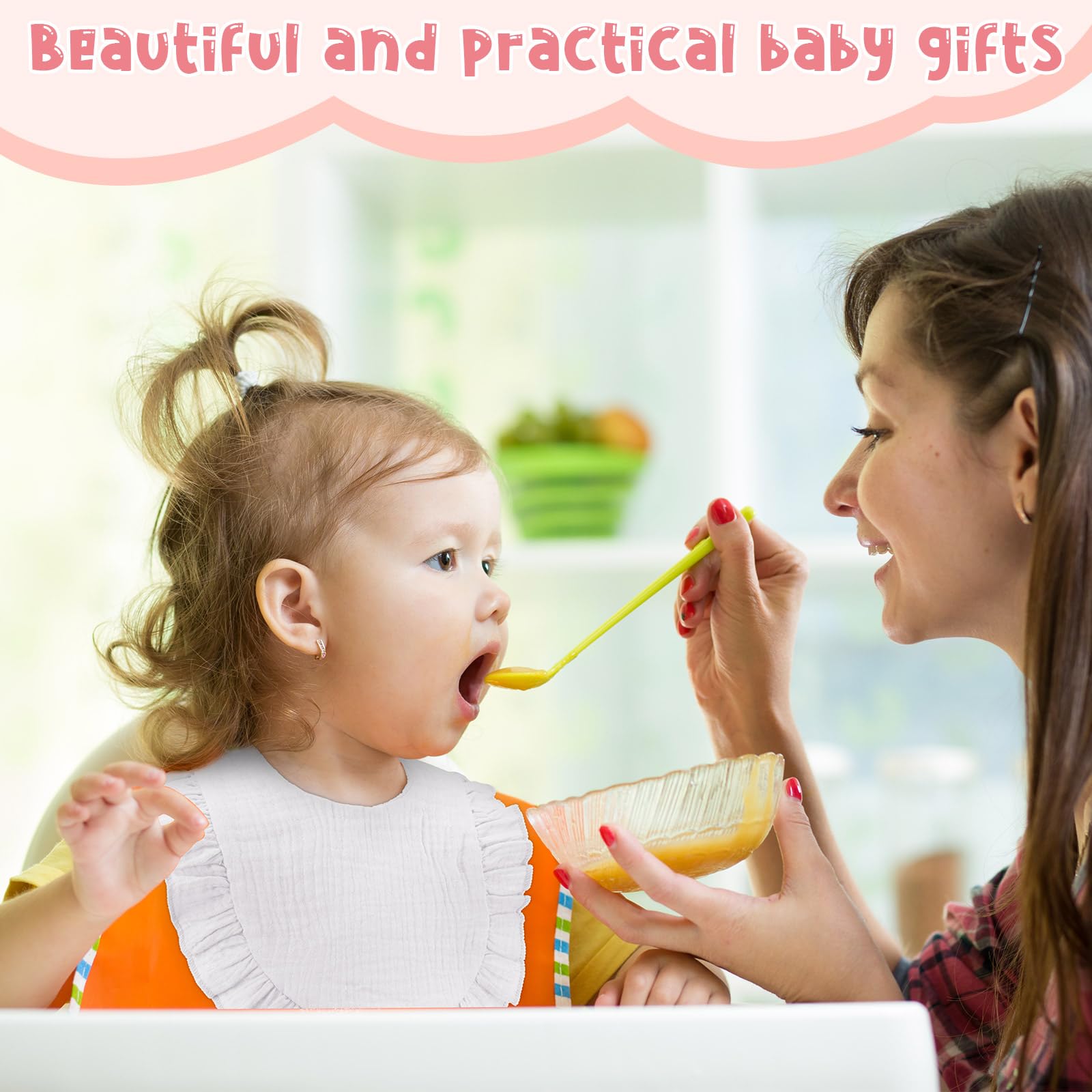 Kenning bibs with white ruffles blend with outfits for stylish practicality.