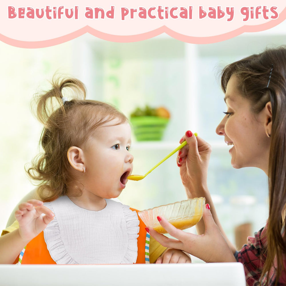 Kenning bibs with white ruffles blend with outfits for stylish practicality.