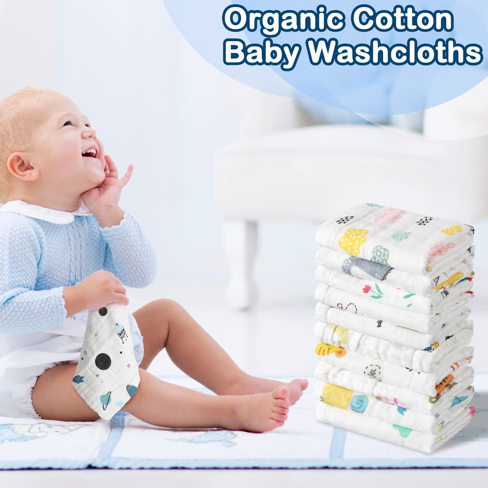 Kenning muslin baby washcloths pattern-05 convenient travel companion for diaper bag essentials.