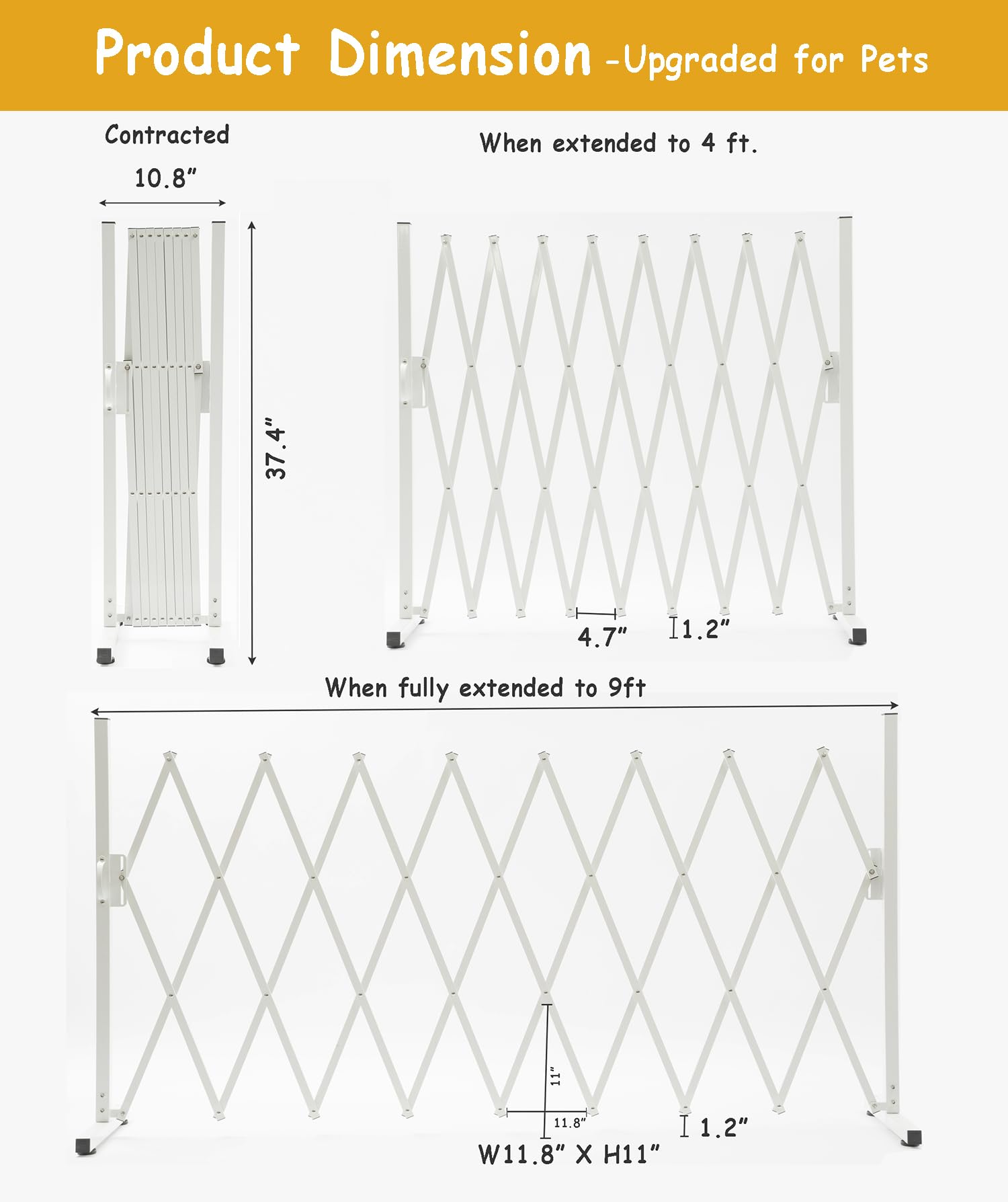 KENNISI metal expandable dog gate bottom gap adjustable to prevent pet slipping.