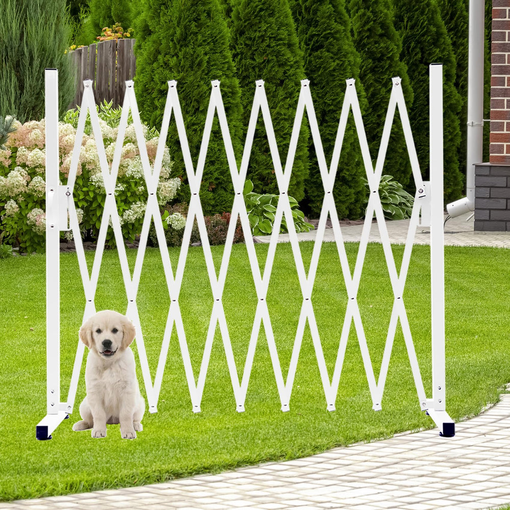 KENNISI metal expandable dog gate extended to nine feet for versatile doorway control.