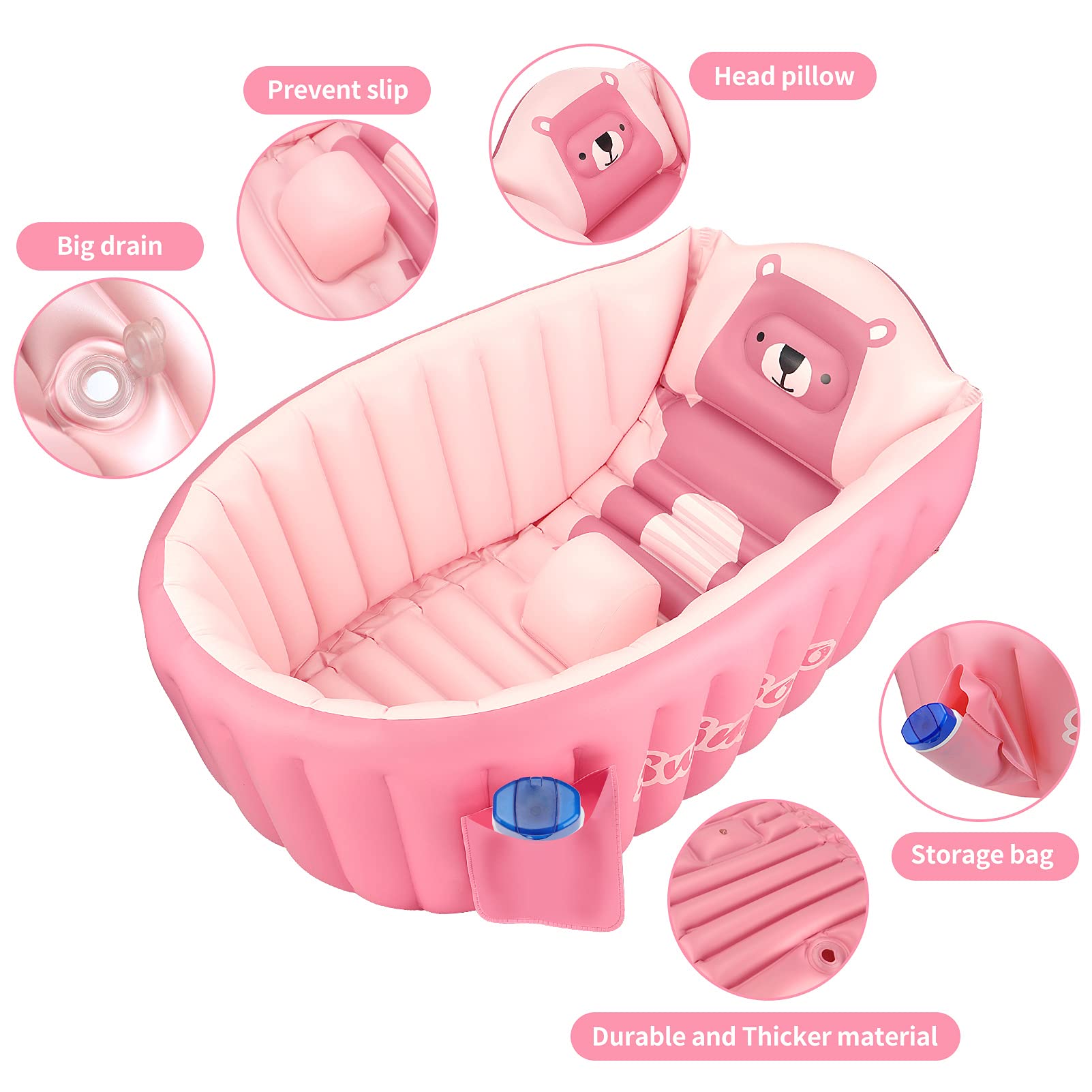 KENPUAZ pink baby tub during bath time highlighting extra space and security