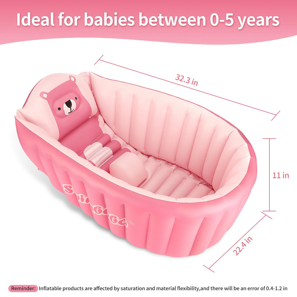 KENPUAZ inflatable baby bath tub pink with drain plug for quick cleanup
