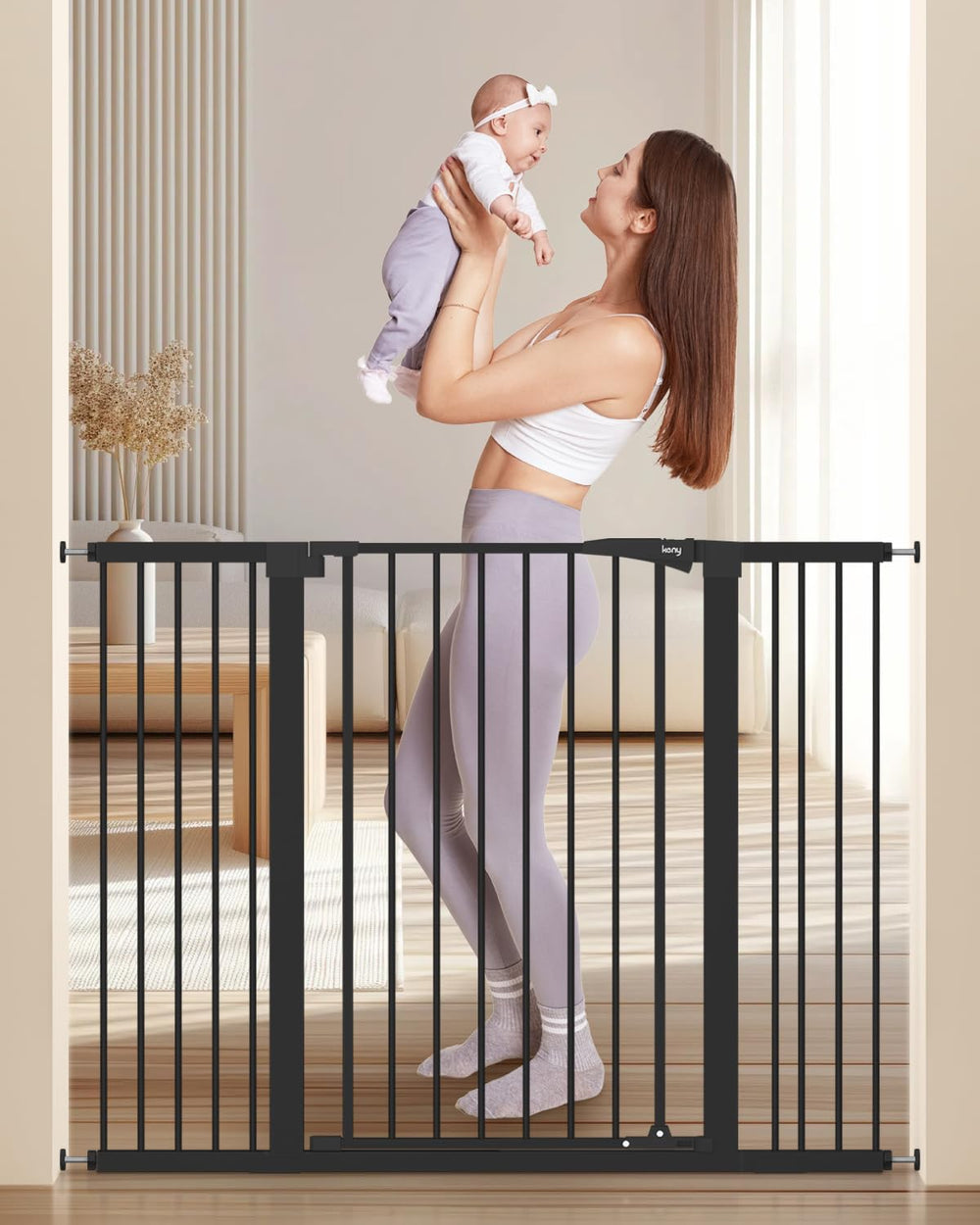 keny 36in extra tall baby gate for stairs provides secure doorway safety for kids and pets.