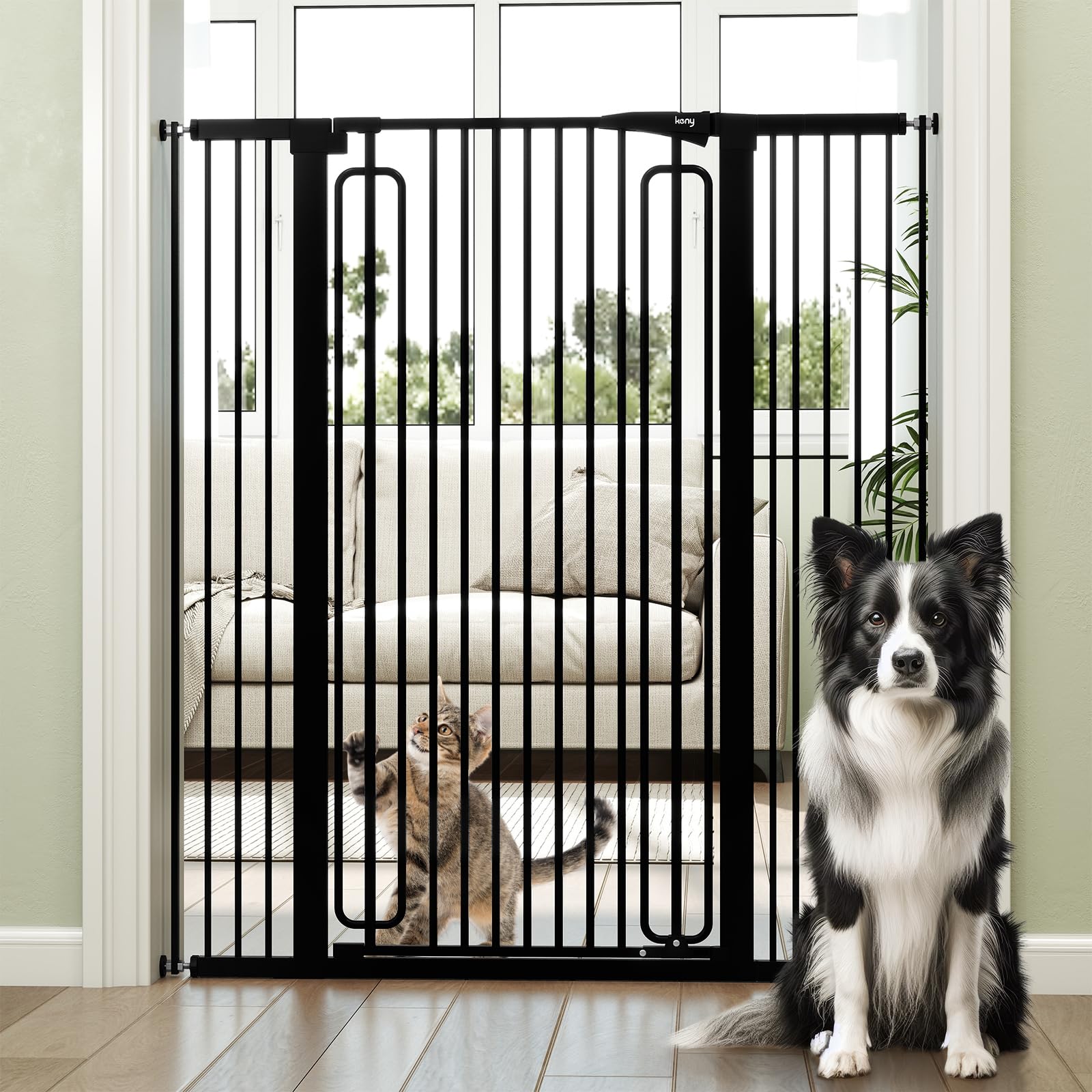 keny 51-inch extra tall cat gate blocks jumping in doorway