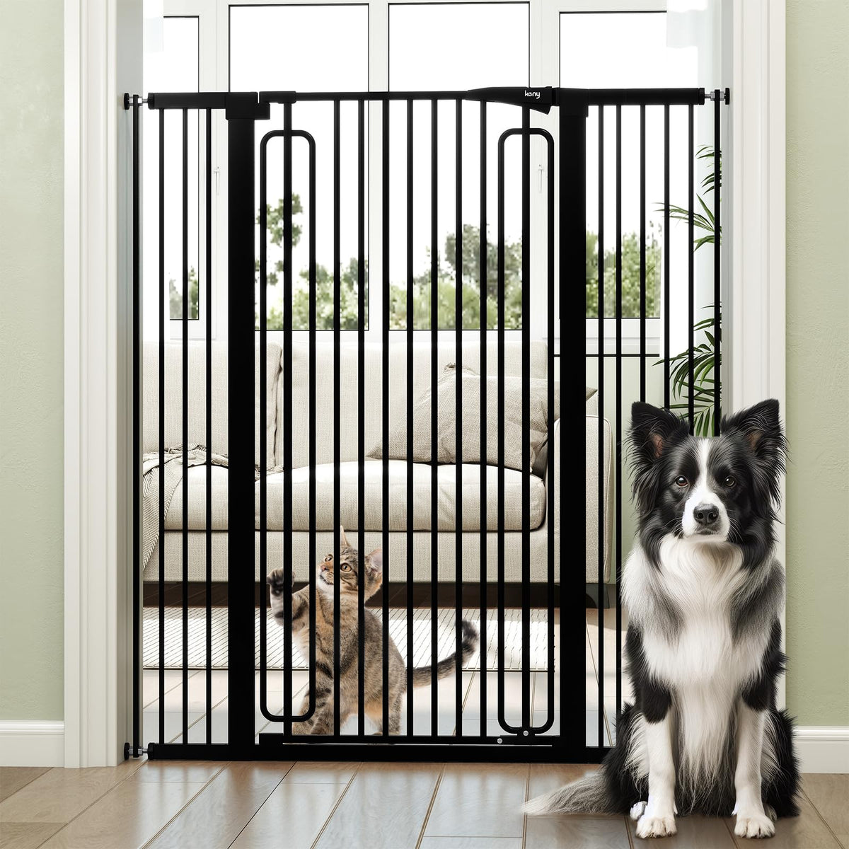 keny 51-inch extra tall cat gate blocks jumping in doorway