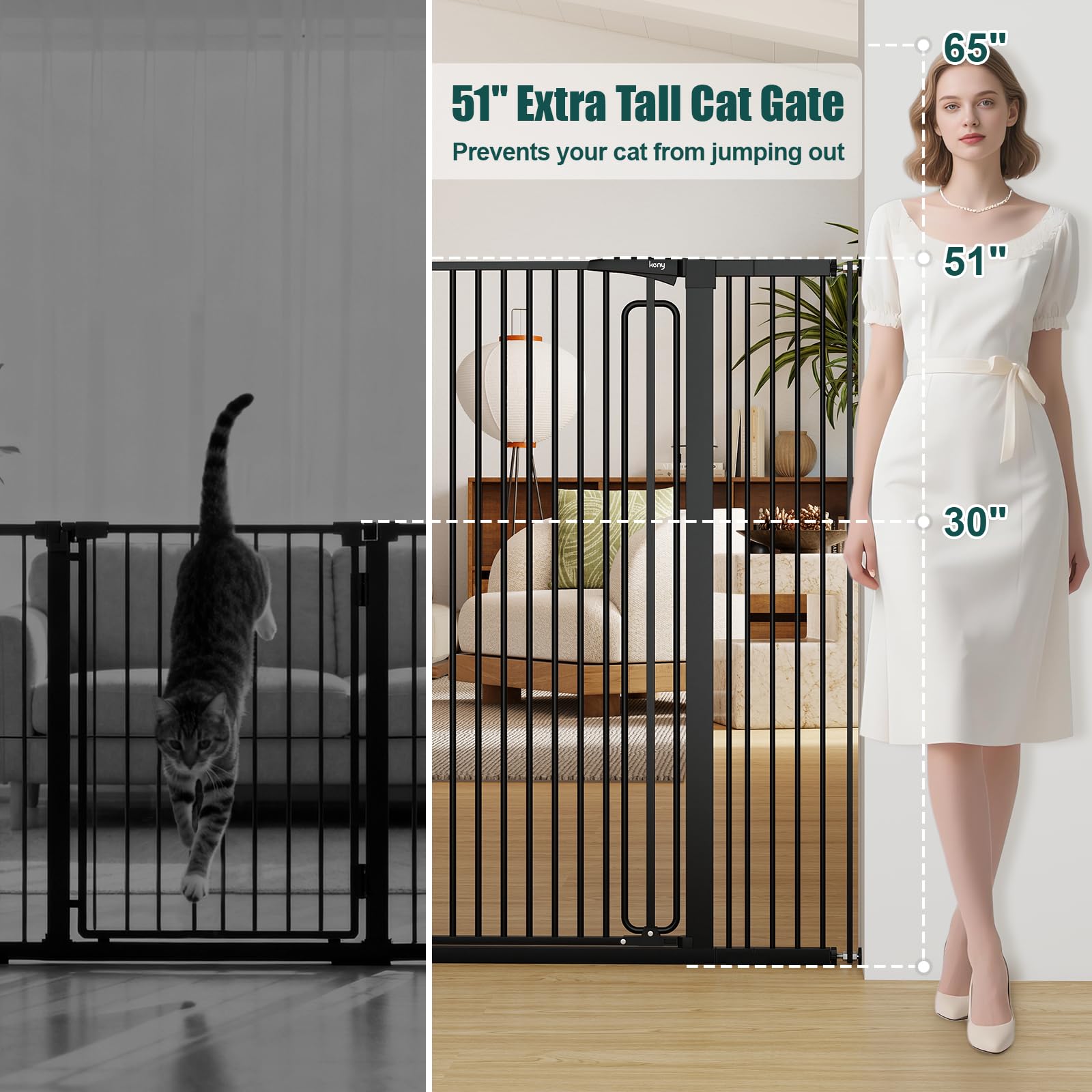 keny adjustable-width gate demonstrates 29.7–46 inch range for doorways