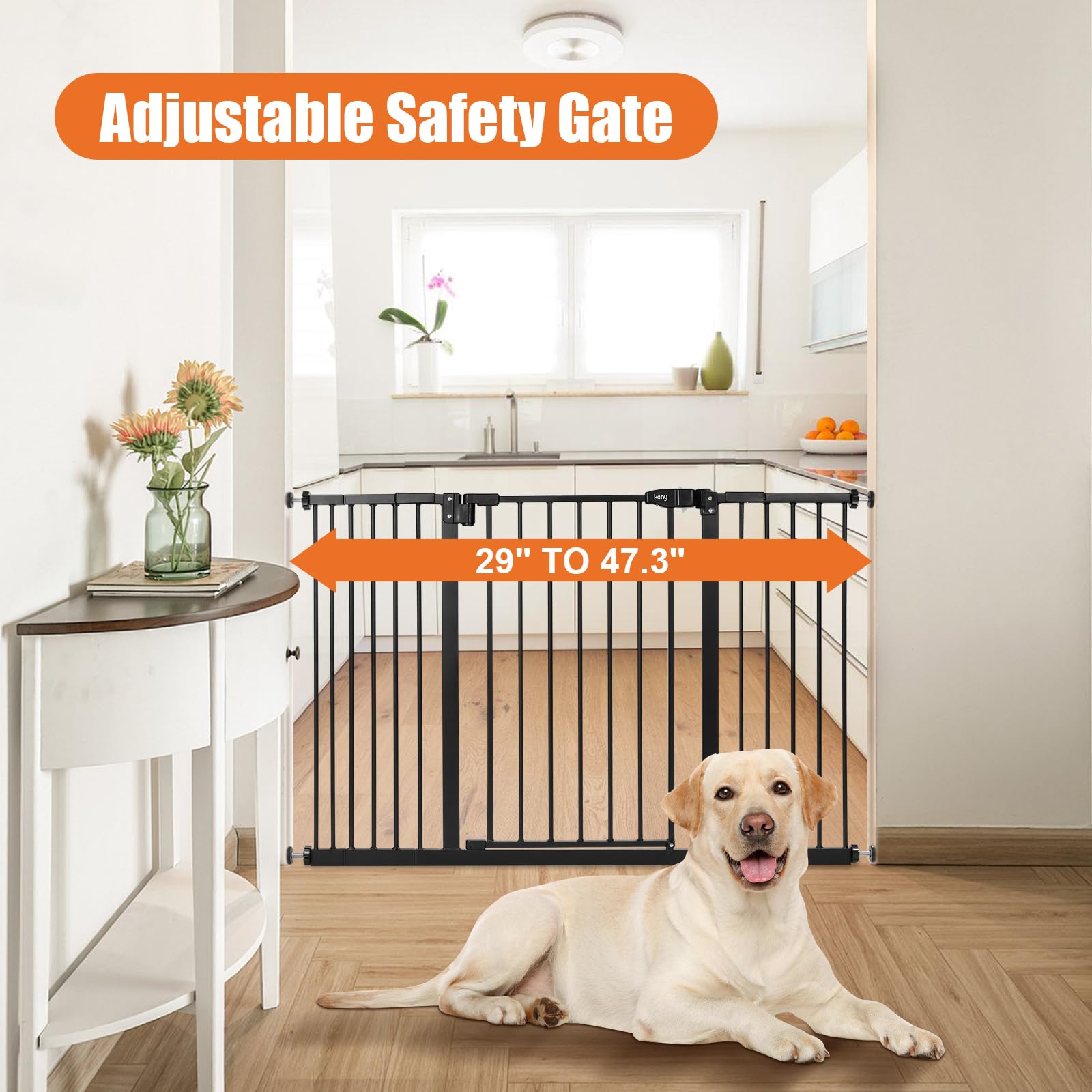 keny extra wide baby gate auto close mechanism helps keep doors reliably closed.