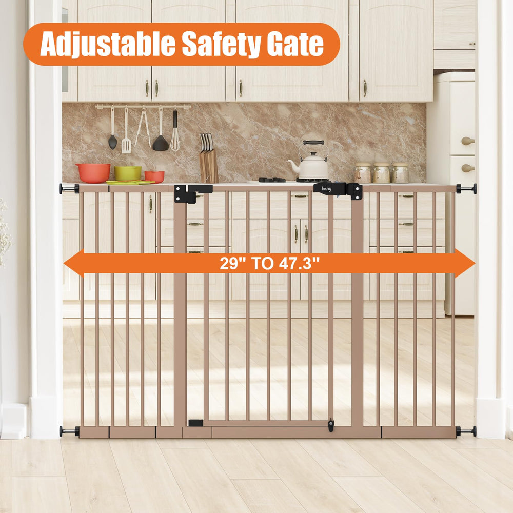 keny extra wide baby gate in brown fits stairways and doorways, adapting to your living space
