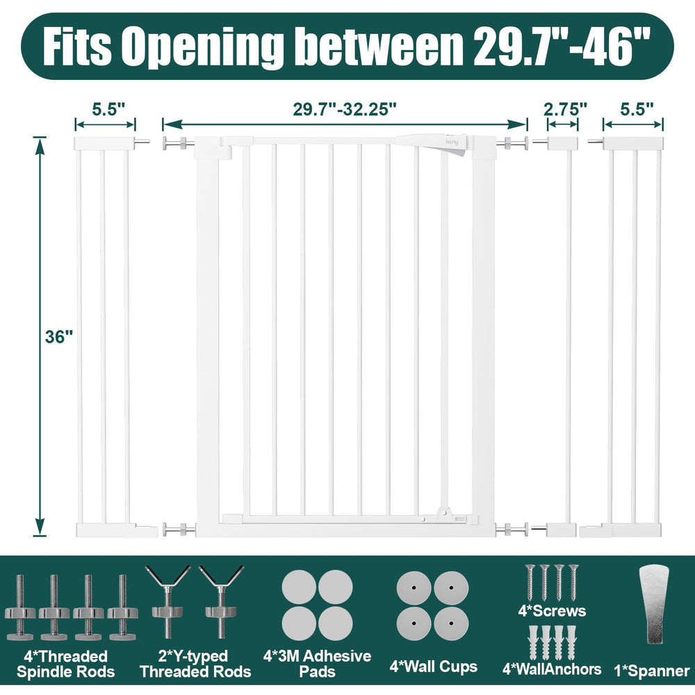 keny wide openings 29.7 to 46 inches with adjustable fit.
