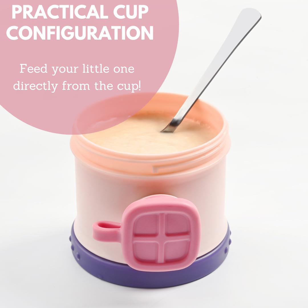 Keraendi formula dispenser on-the-go snack-compartment for fruits or treats.