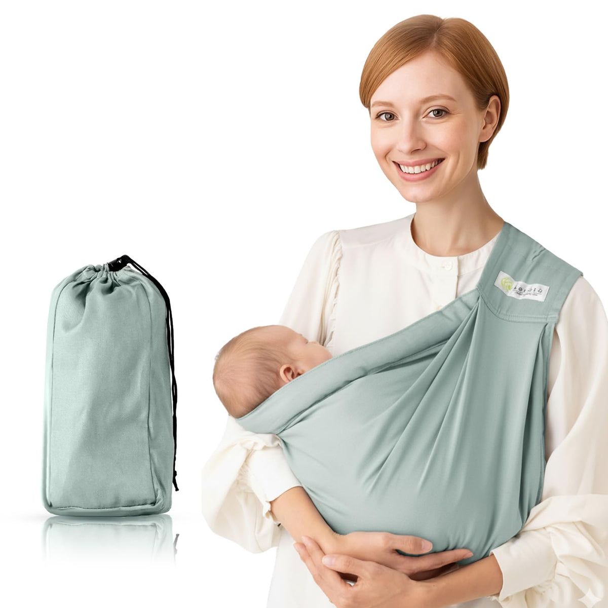 kerätä baby sling green worn by parent outdoors for hands-free comfort