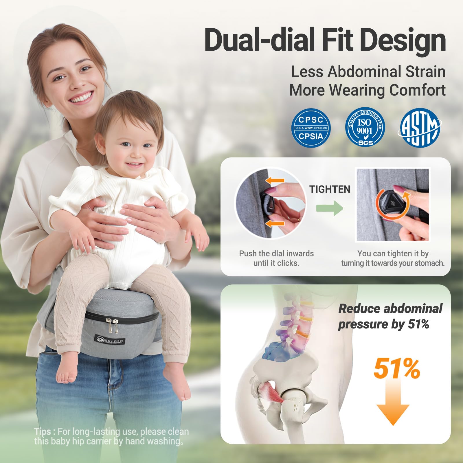 Close-up of Kerätä dual dial fit system showing secure waistband and quick adjustment.