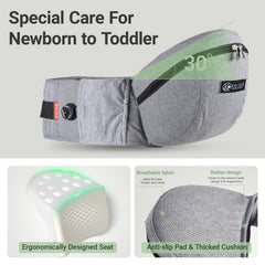 Ergonomic seat curve supporting the abdomen for comfortable extended wear.