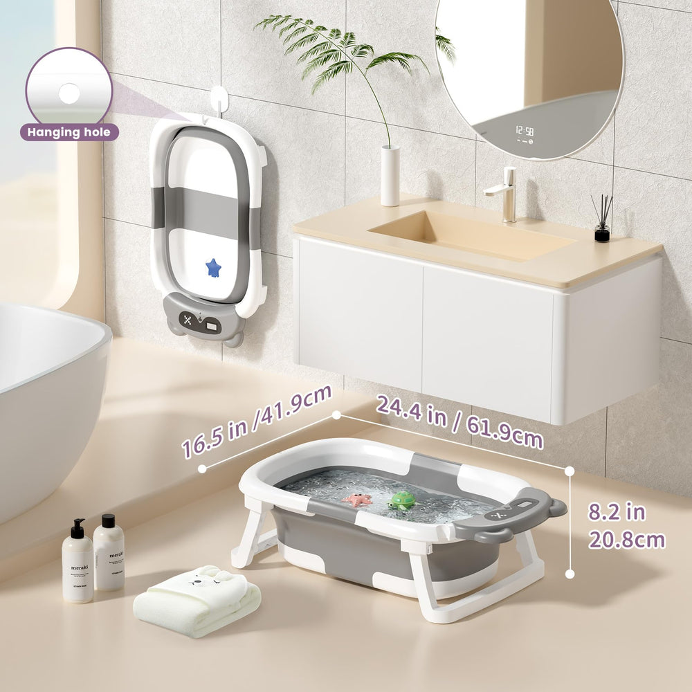 Kerbwry collapsible baby bathtub built-in gauge helps monitor bath temperature