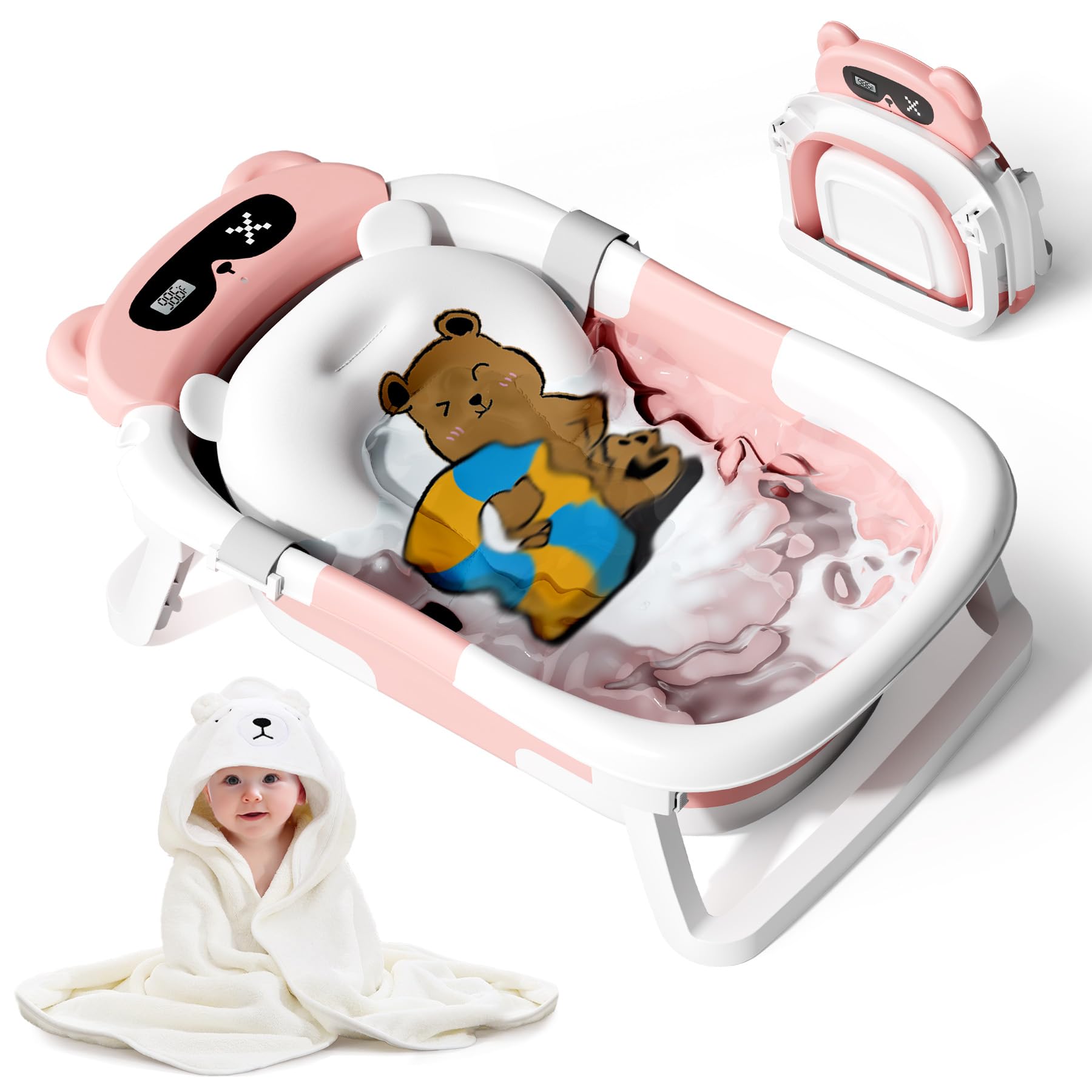 Kerbwry collapsible baby bathtub folded for compact storage