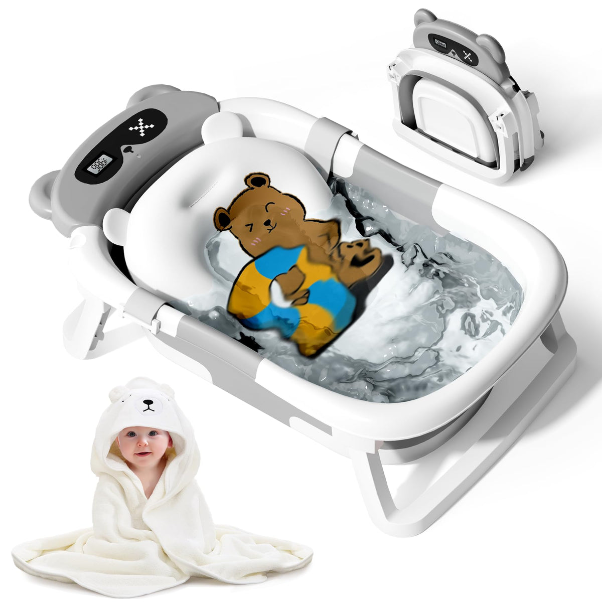 Kerbwry collapsible baby bathtub folded design for space-saving portability