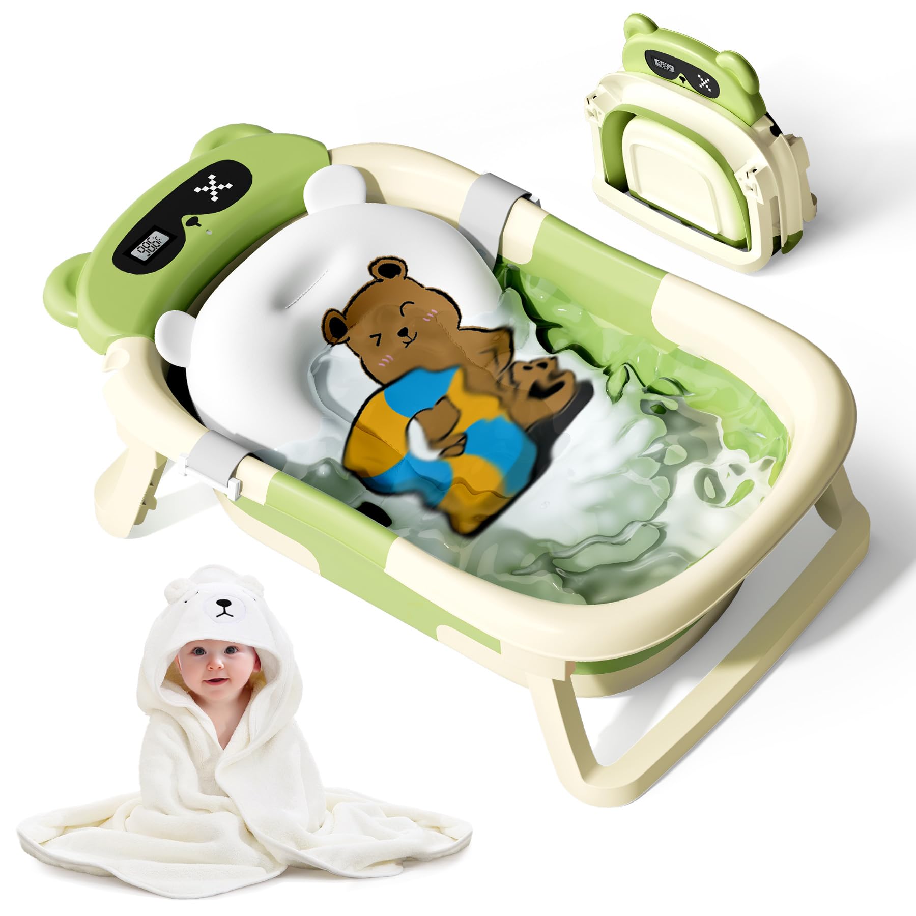 Kerbwry collapsible baby bathtub folded flat for space-saving storage