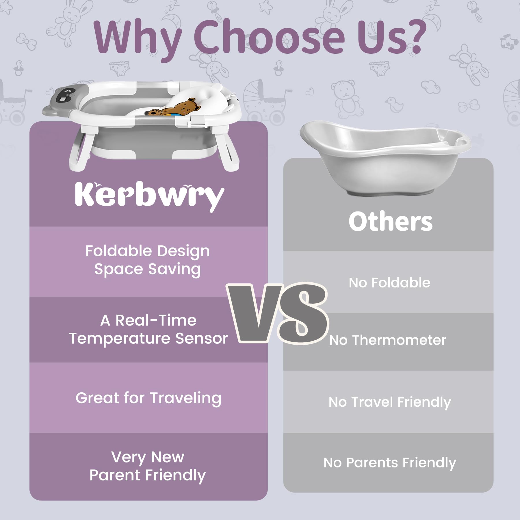 Kerbwry collapsible baby bathtub safety-floating cushion provides extra support