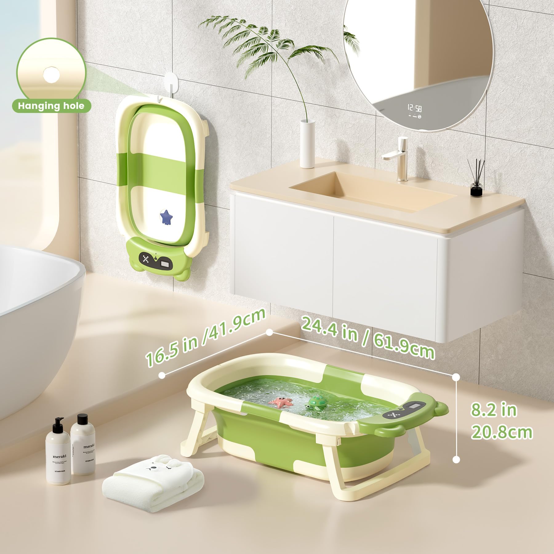 Kerbwry collapsible baby bathtub with water gauge helps monitor warmth