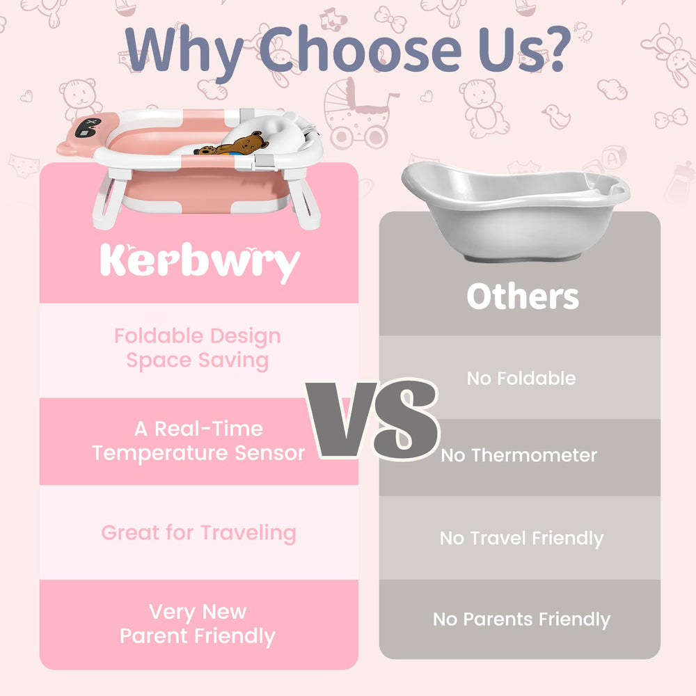 Kerbwry pink collapsible tub design ideal for newborns and bath time