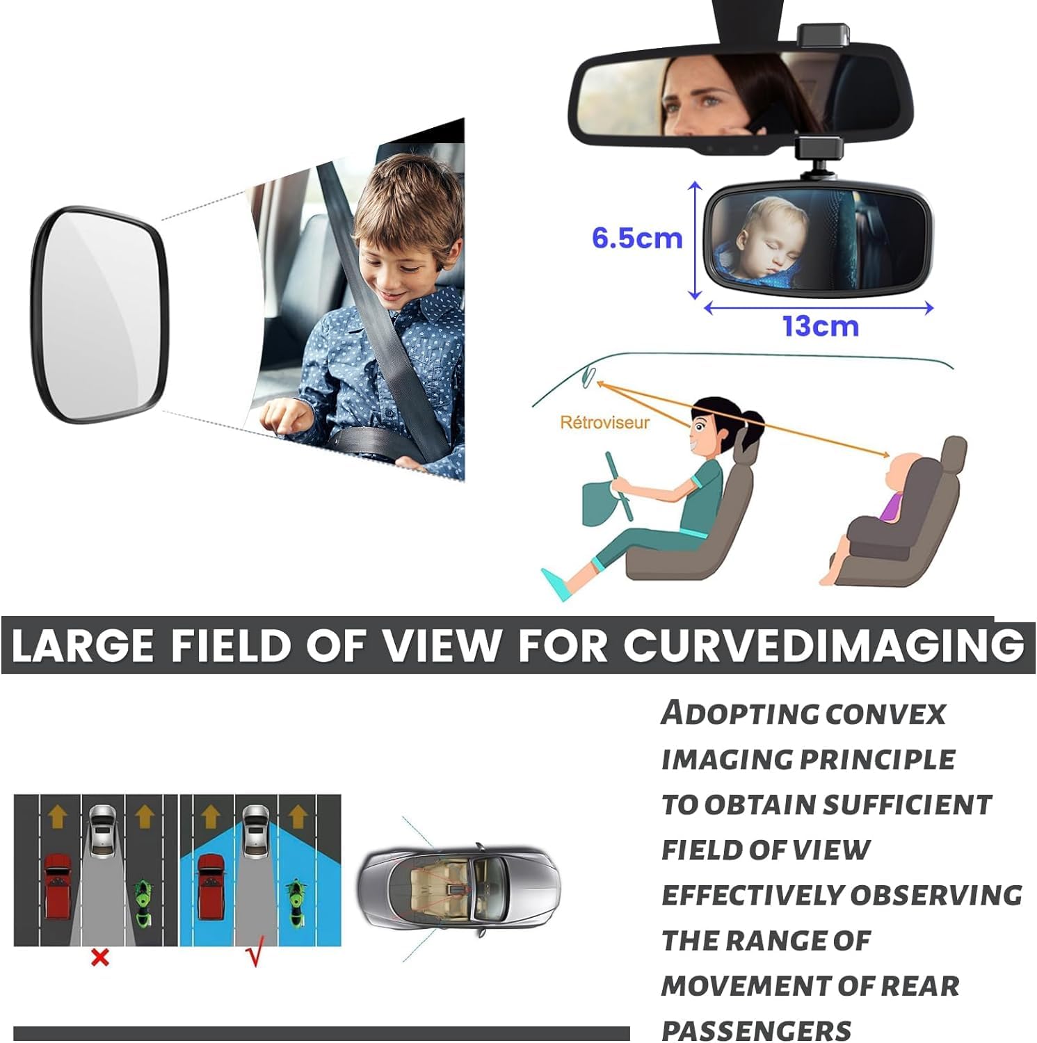KERHAND BPA-free shatterproof mirror provides durable safety for infant car use.