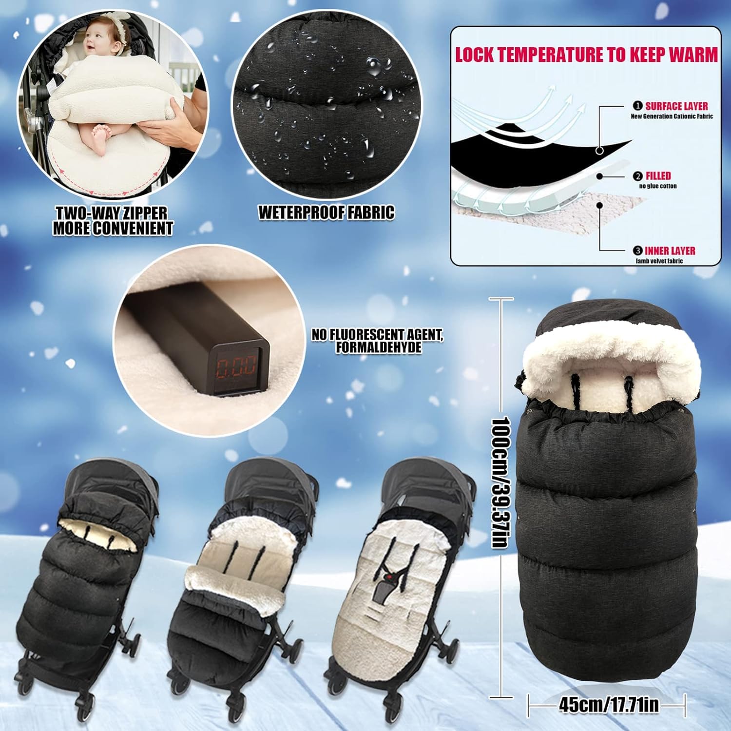 KERHAND height-adjustable-openings-3-5point ensure secure fit for most prams and strollers.