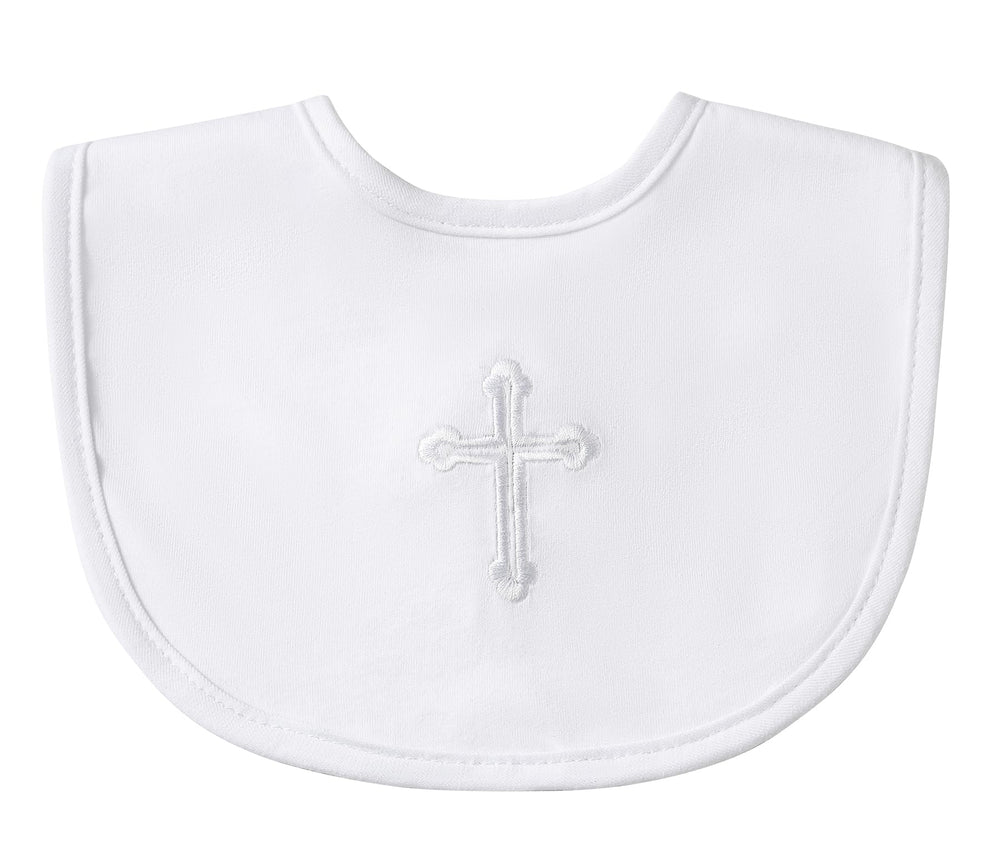 KESICI Baptism Bib adjustable nickel-free snaps shown for comfy growing baby fit.