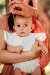 KESICI Baptism Bib embroidered cross detail adds Christening-ready charm for outfits.