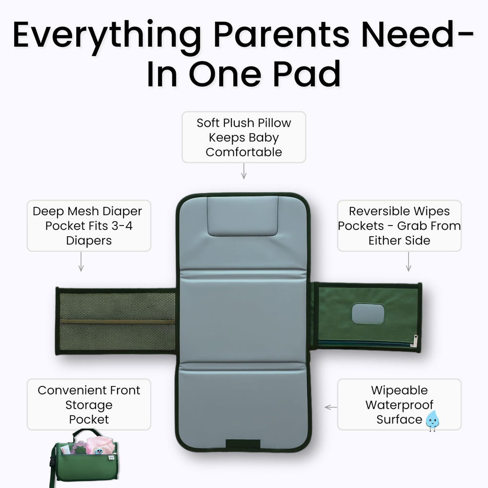 Kewh Jo portable changing pad built-in pouch stores up to five diapers