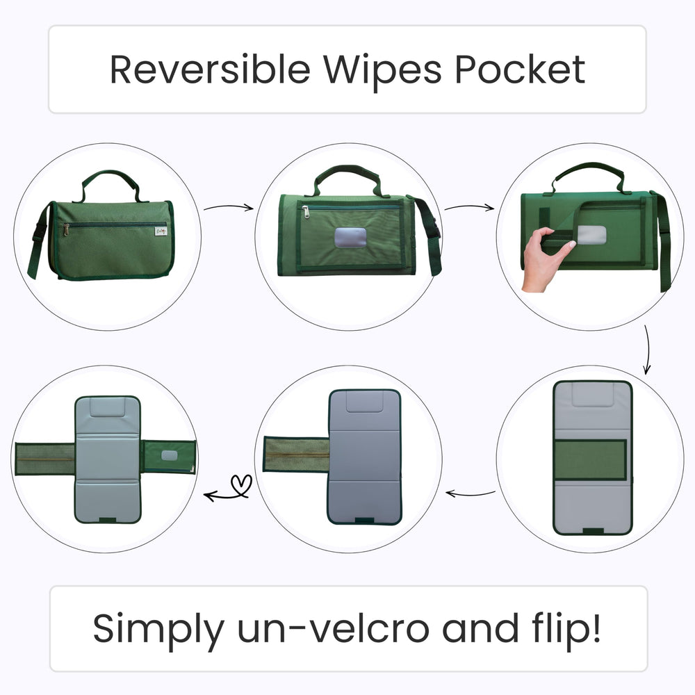 Kewh Jo portable changing pad multipurpose handles enable hanging or wrist clutch