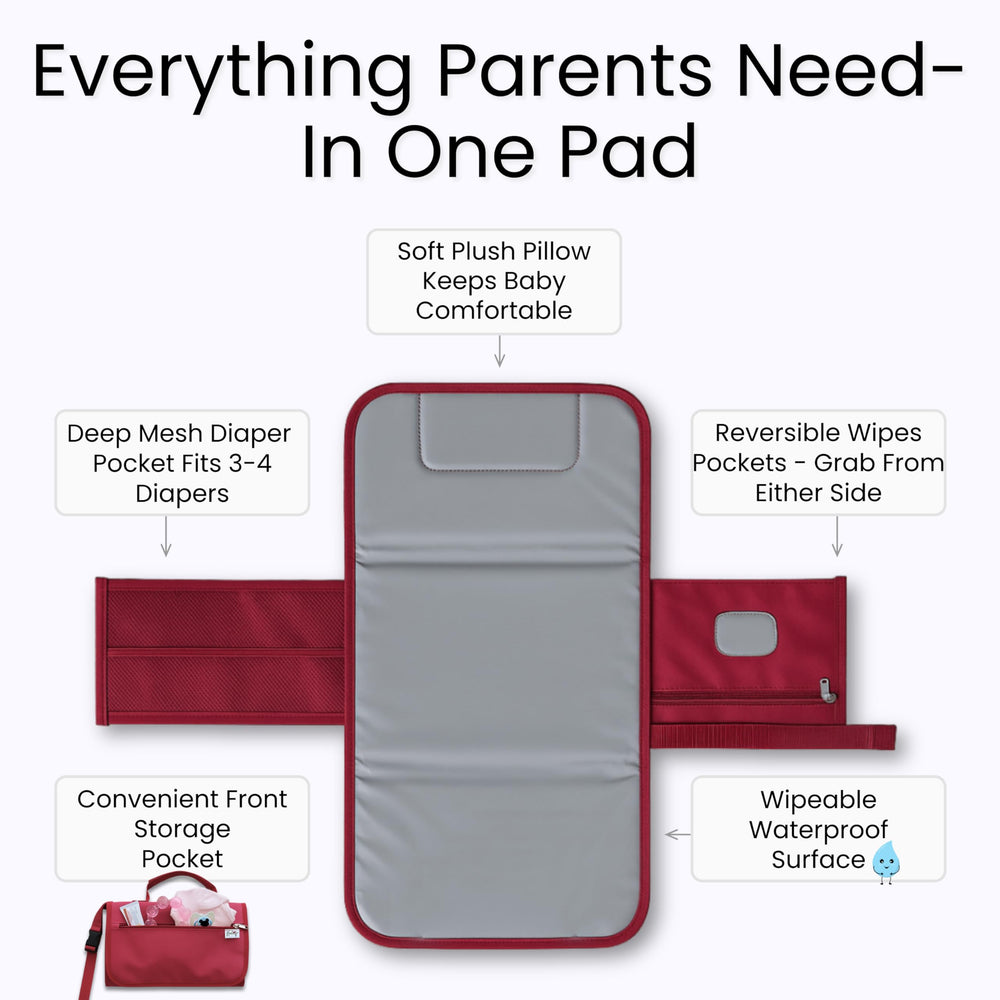 Kewh Jo pad with built-in diaper pouch keeps supplies within reach