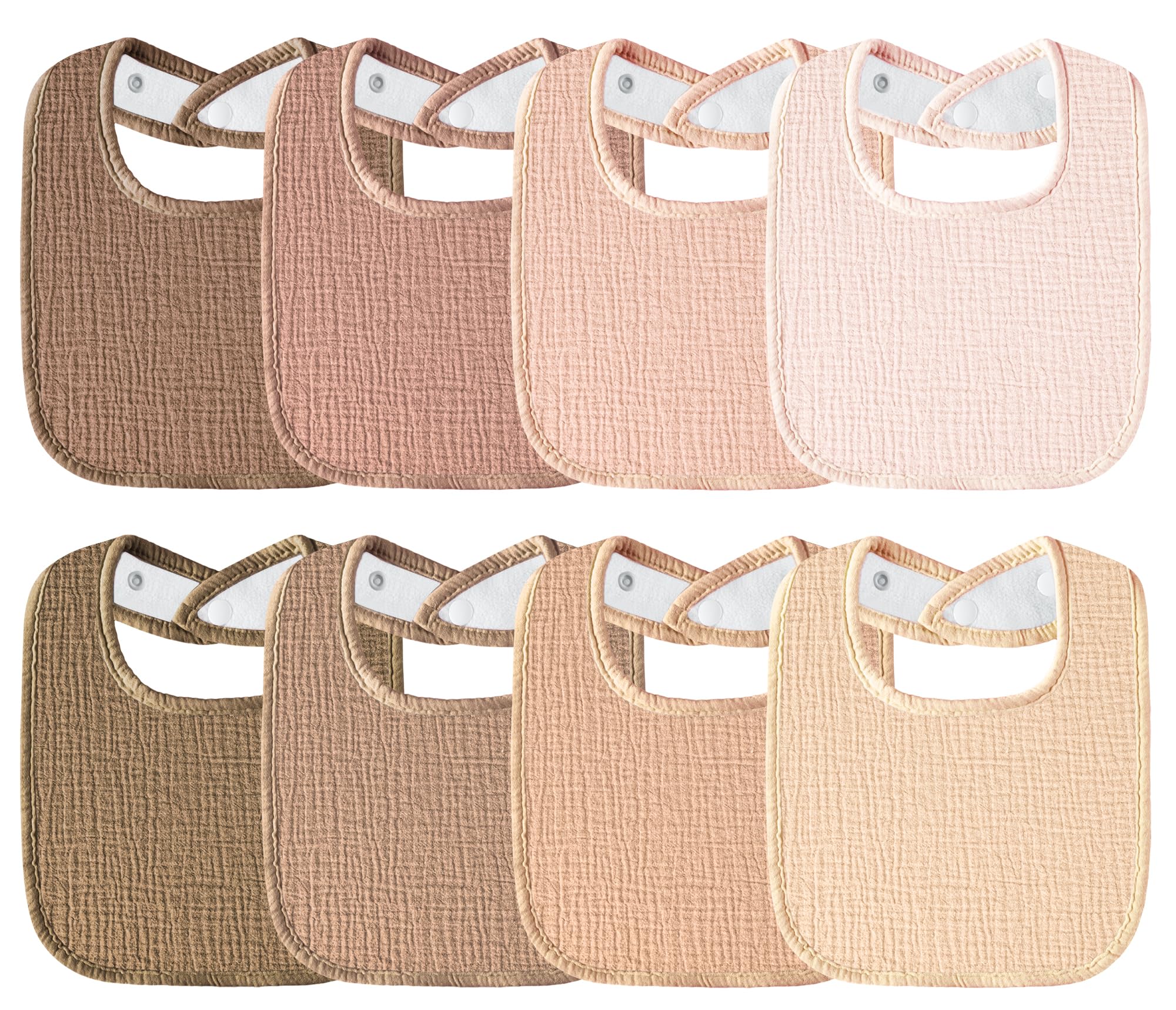 Kewlife gift muslin baby bibs 8-pack front view shows absorbent front fabric catching drool