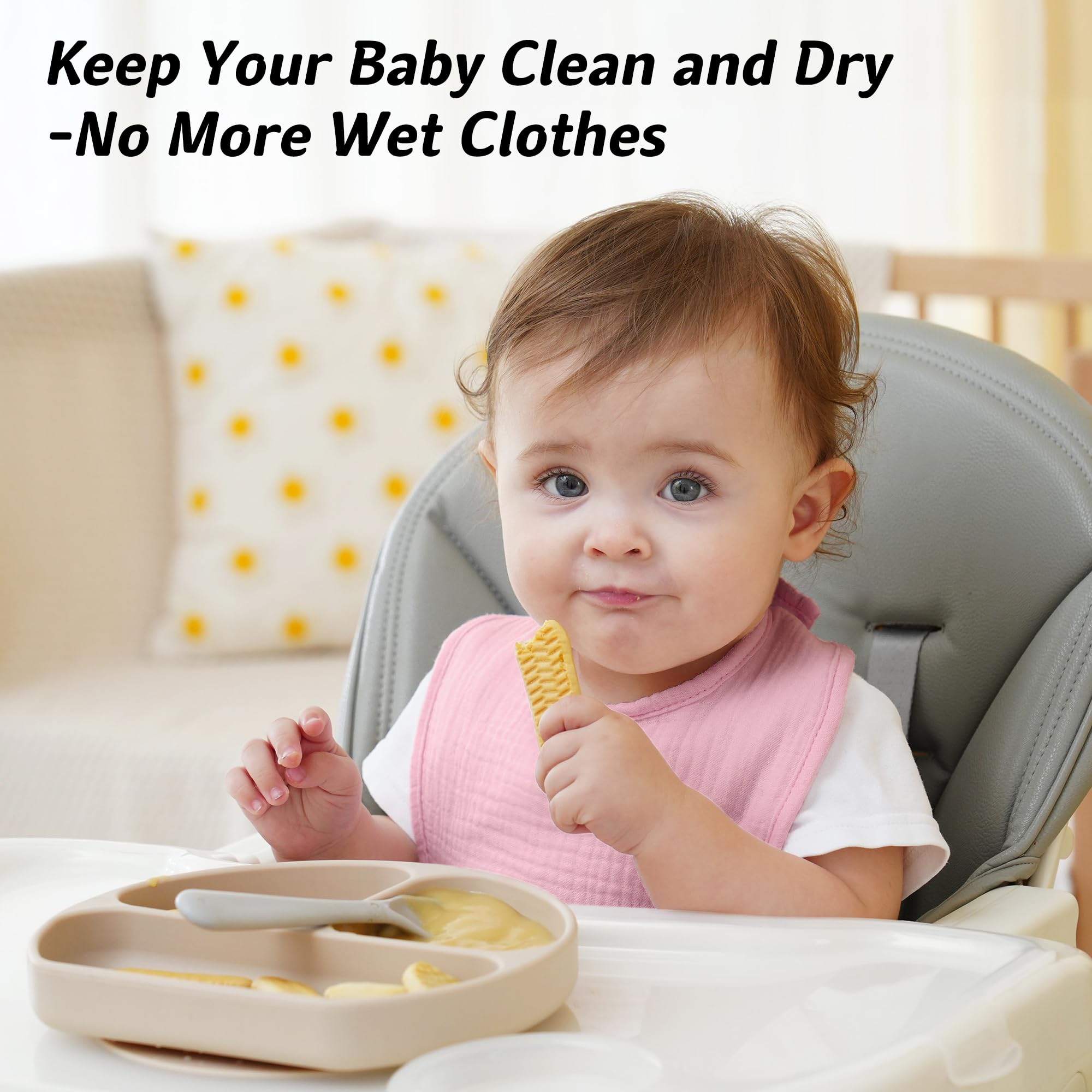 Kewlife gift muslin baby bibs 8-pack adjustable snaps image highlights fitting newborns to 36 months.