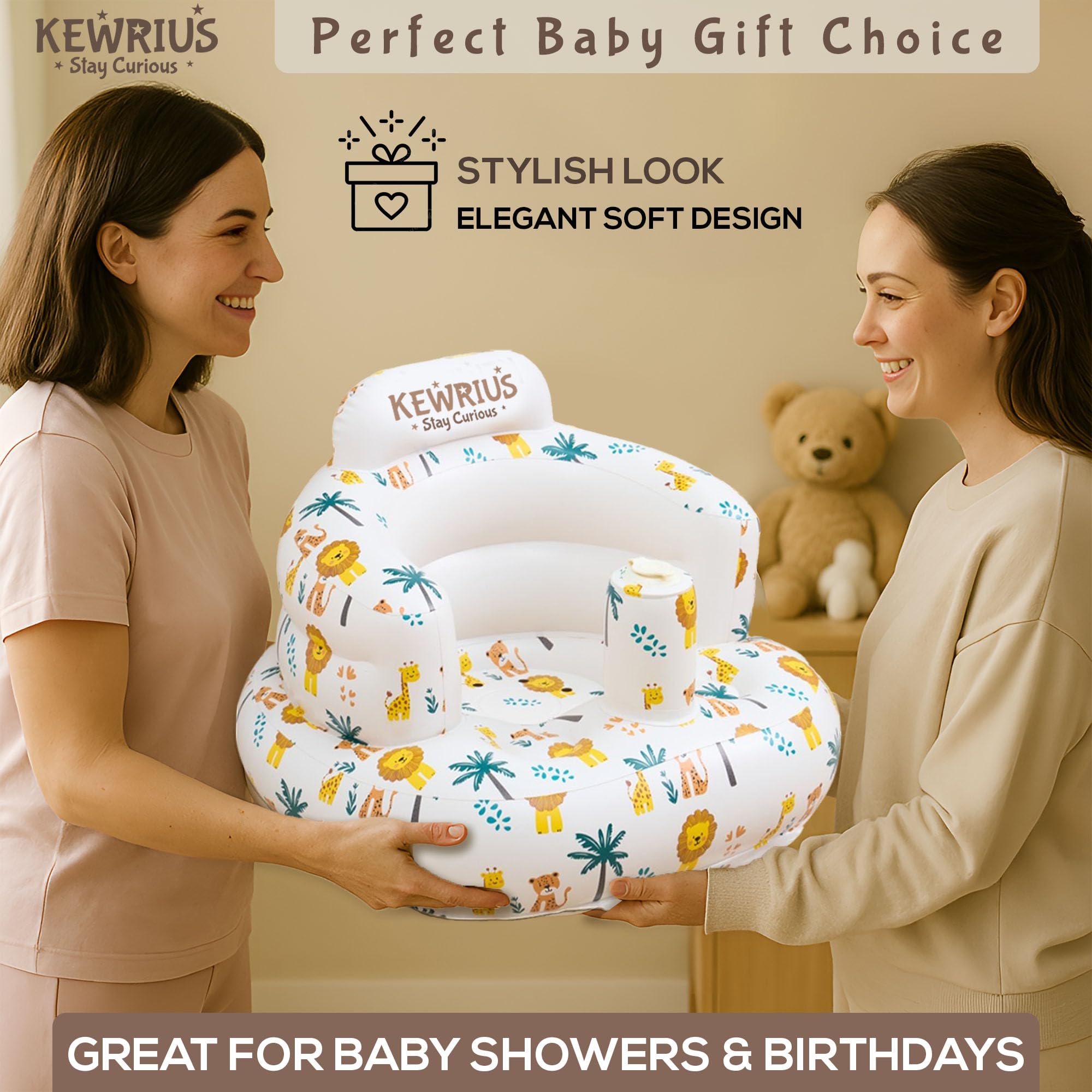 KEWRIUS gift-ready packaging shows ideal baby registry addition.
