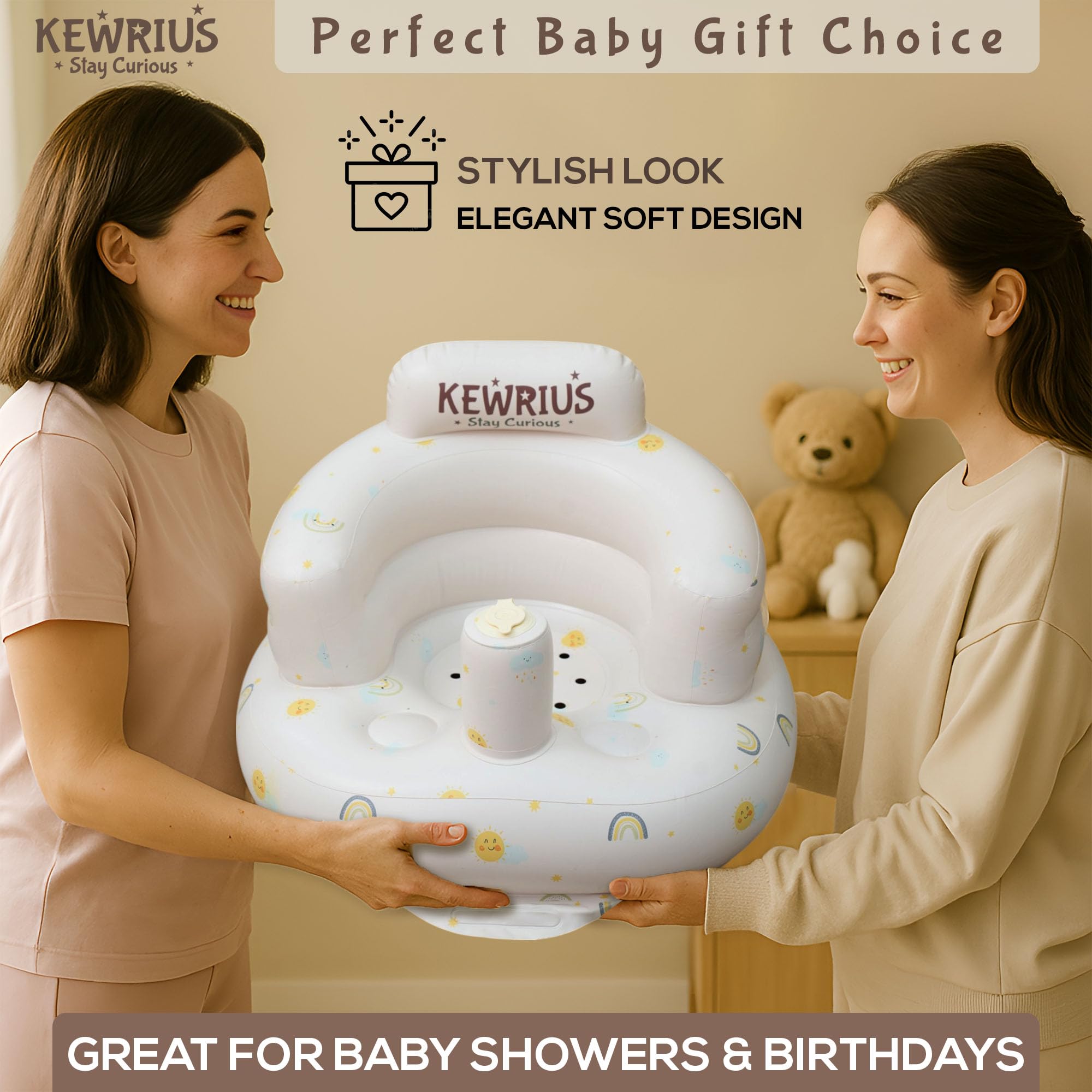Kewrius Inflatable Baby Seat Sky Chair in use, compact yet supportive during playtime